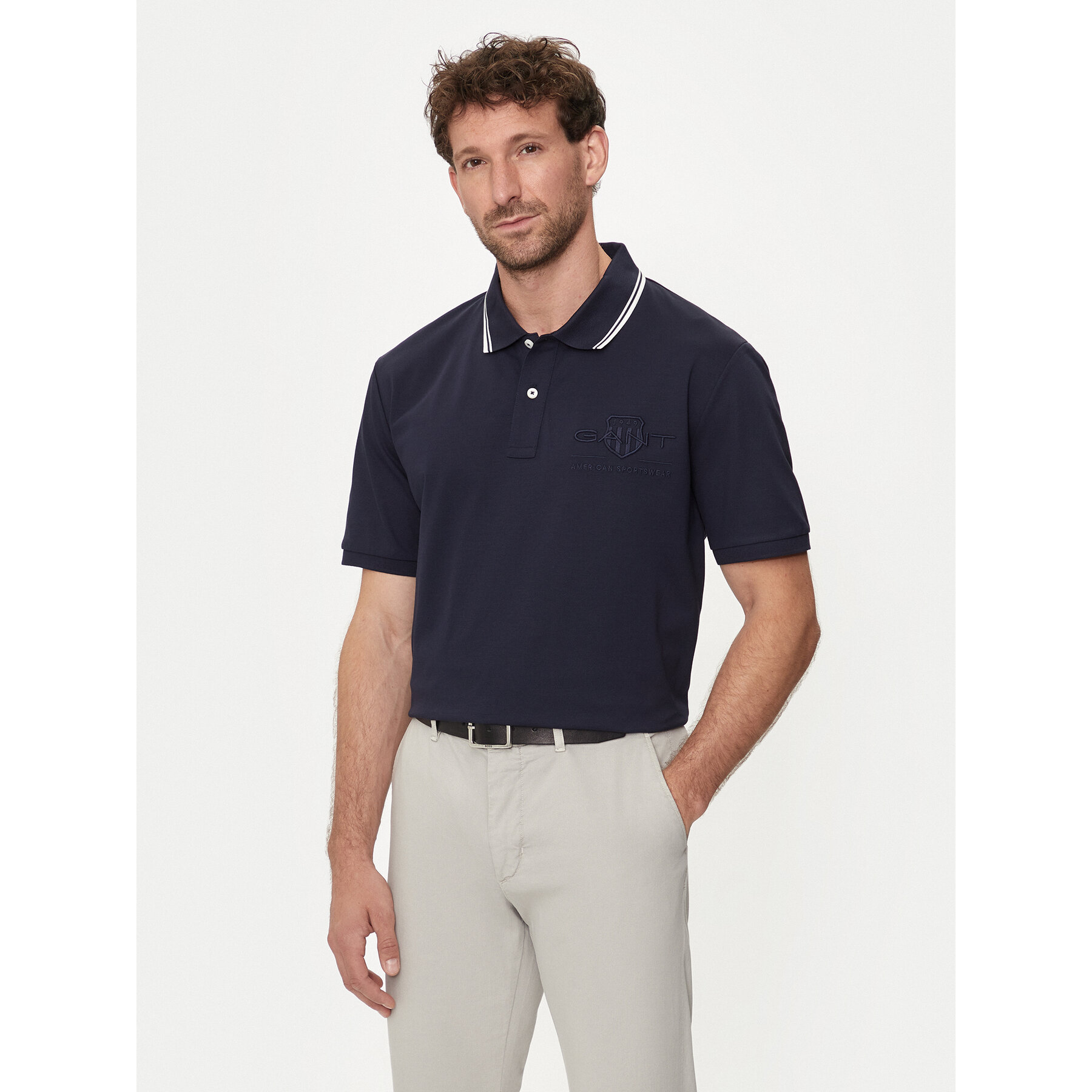 Gant Polo Contrast 2013039 Granatowy Regular Fit