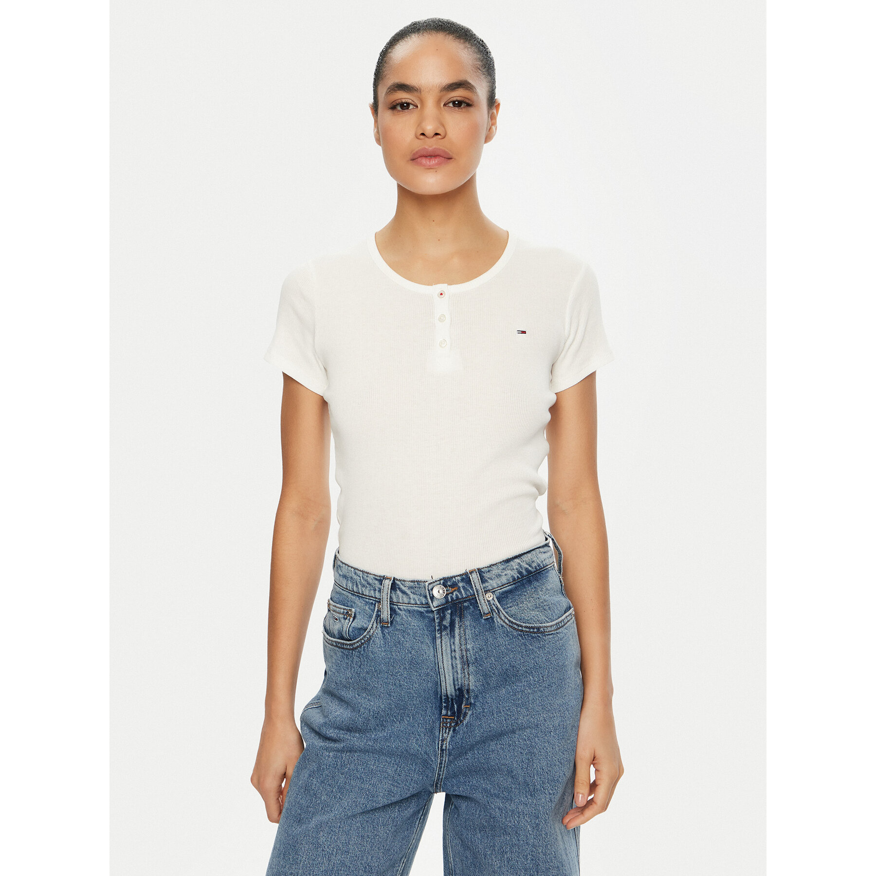 Tommy Jeans T-Shirt DW0DW19502 Biały Slim Fit