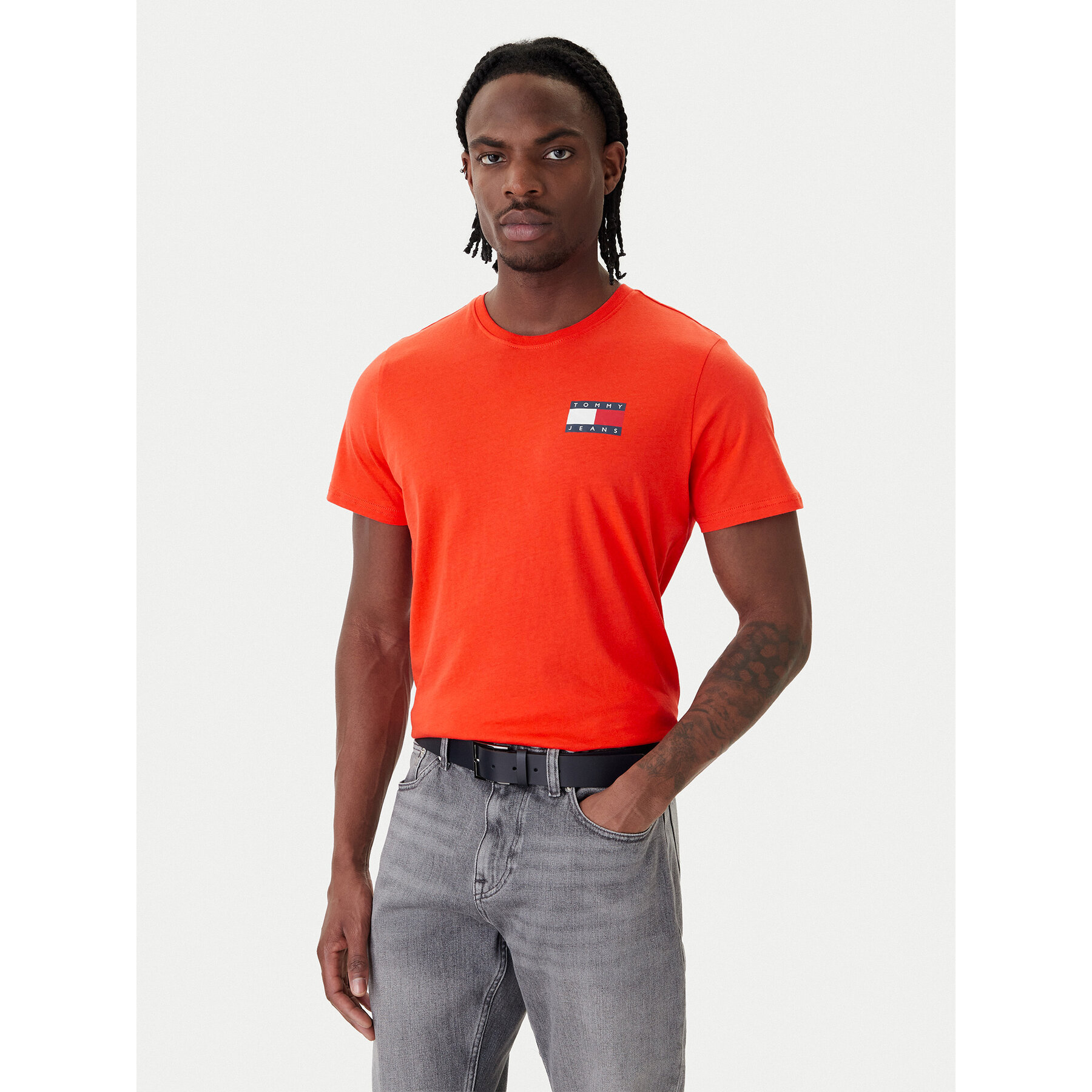 Tommy Jeans T-Shirt Essential DM0DM20740 Pomarańczowy Slim Fit