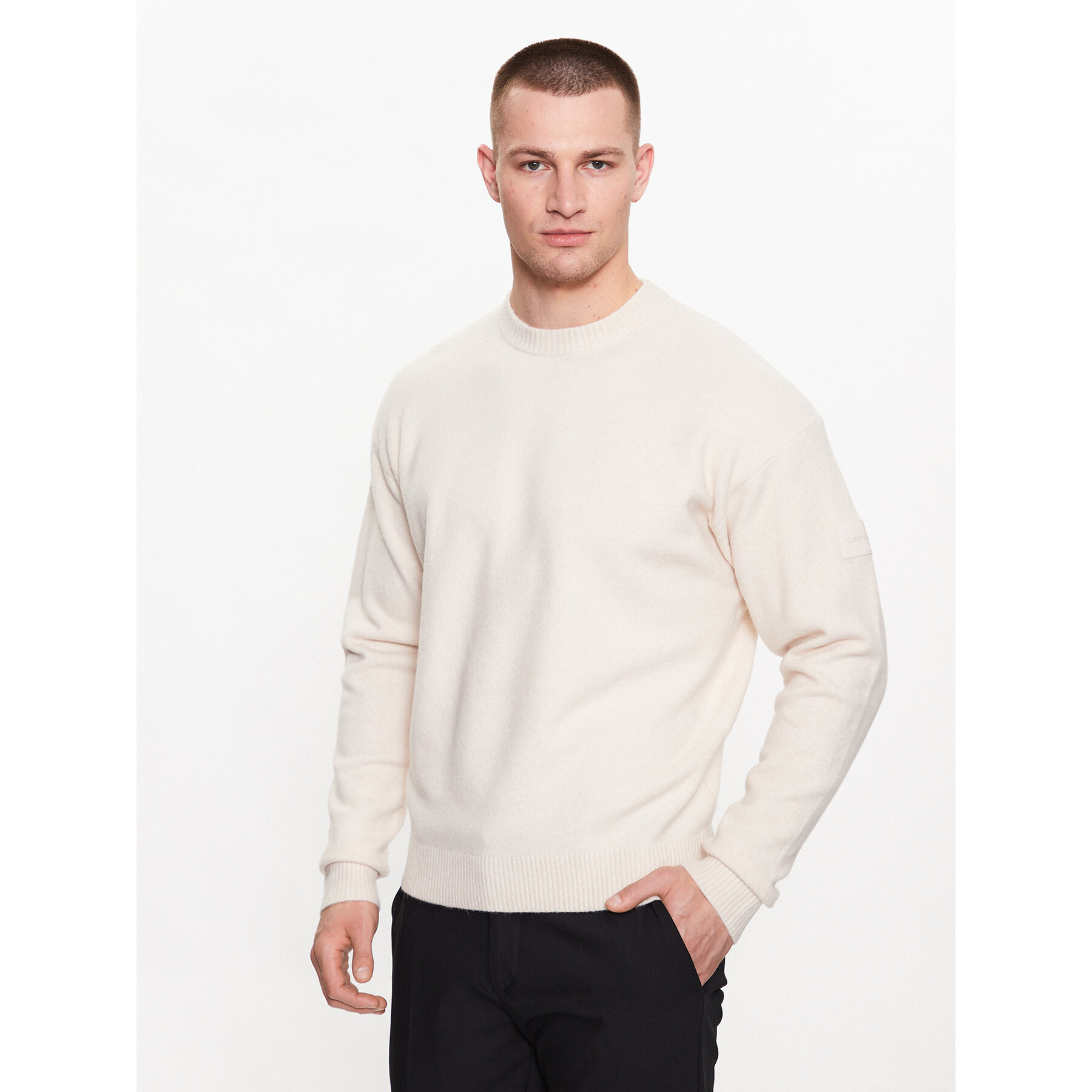 Calvin Klein Sweter K10K110401 Beżowy Regular Fit