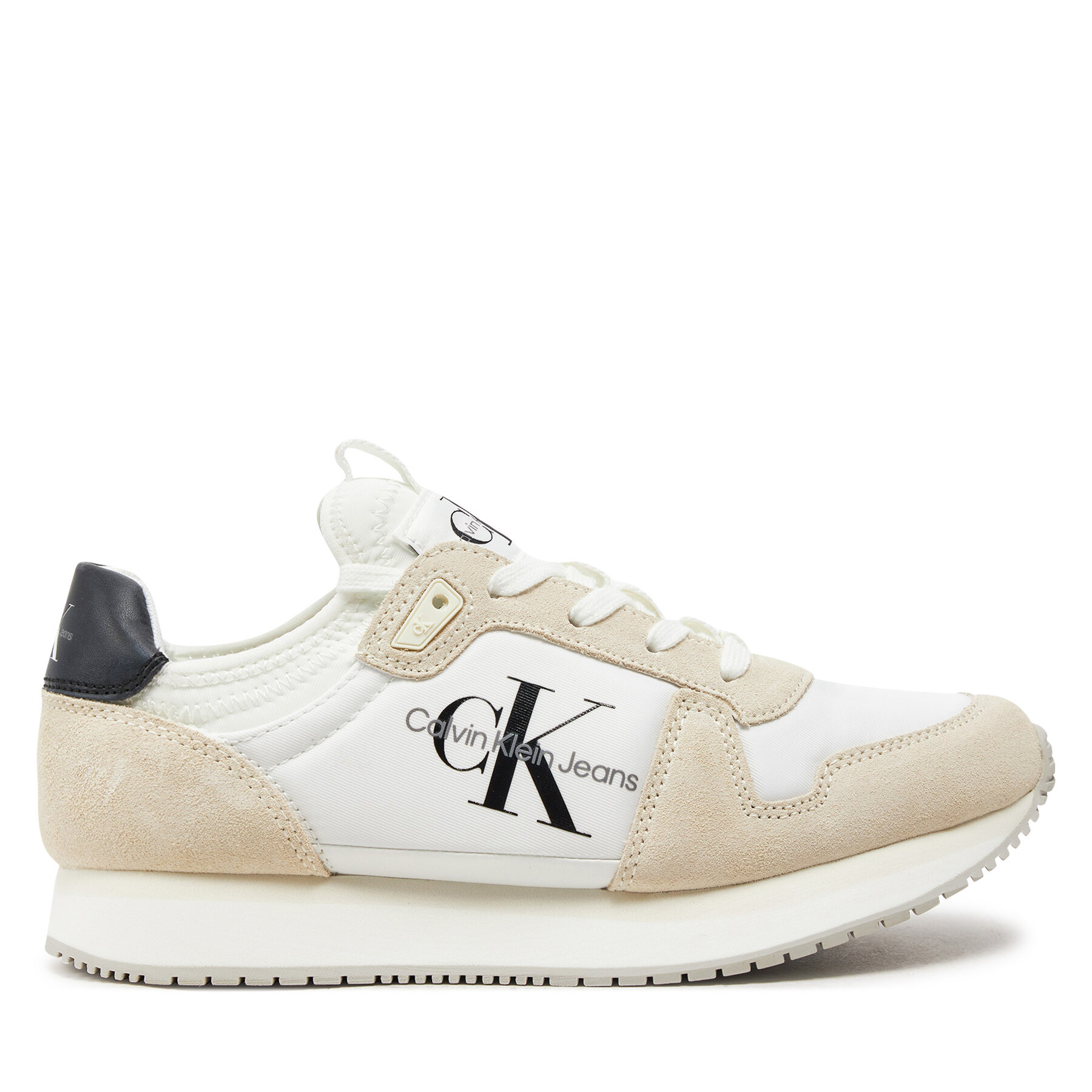 Calvin Klein Jeans Sneakersy Runner Sock Laceup Ny-Lth Wn YW0YW00840 Biały