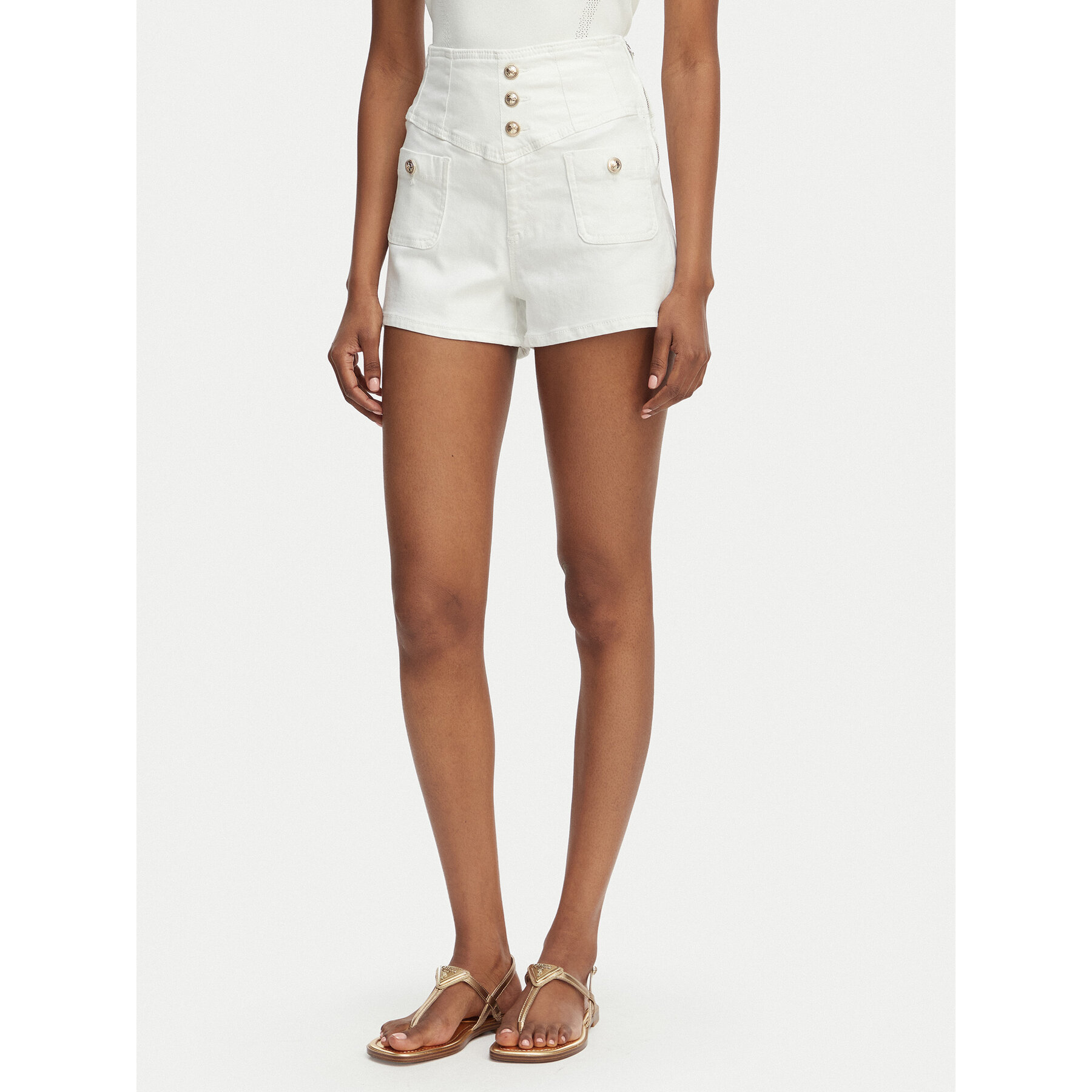 Guess Szorty jeansowe W6GD57 D0853 Biały Regular Fit