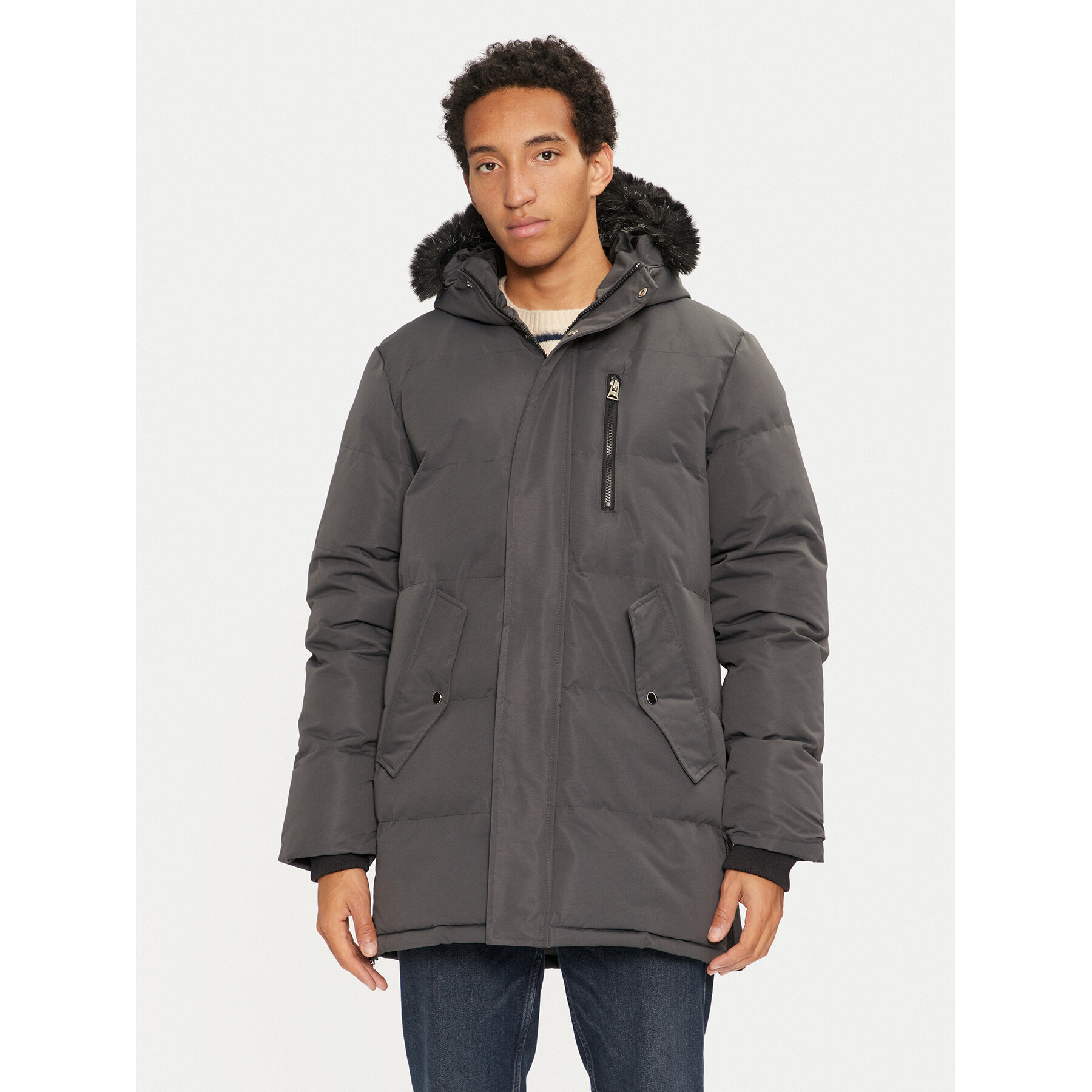 Brave Soul Kurtka puchowa MJK-COLNEGREY Szary Regular Fit