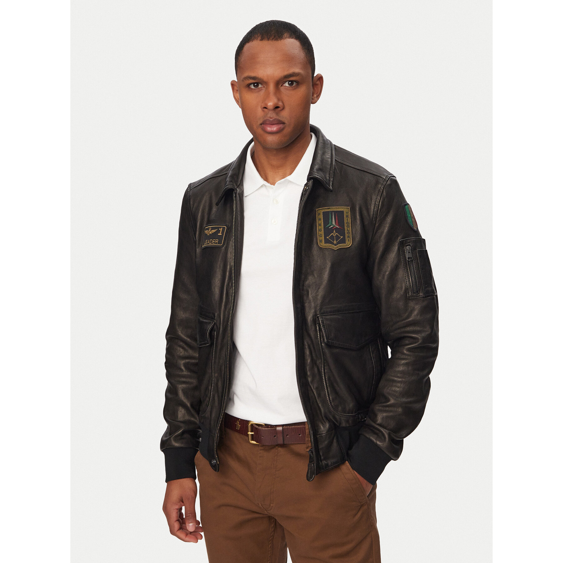 Aeronautica Militare Kurtka skórzana 261PN5057U100839 Czarny Regular Fit
