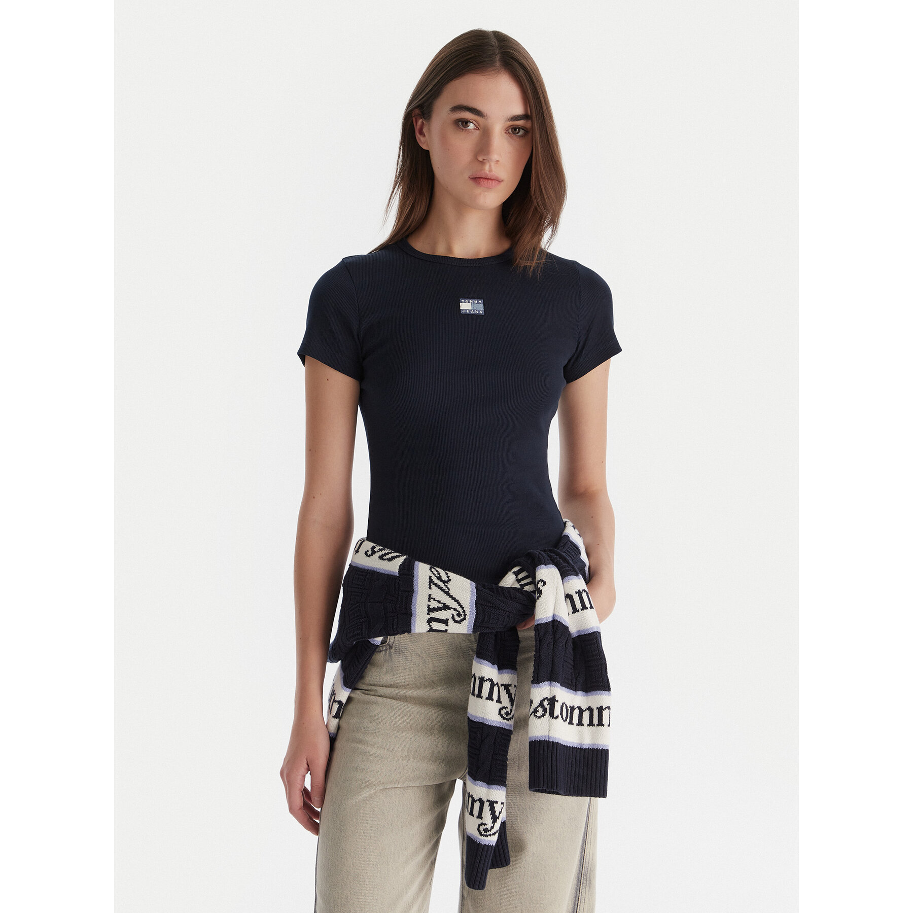 Tommy Jeans T-Shirt Badge DW0DW17881 Granatowy Slim Fit