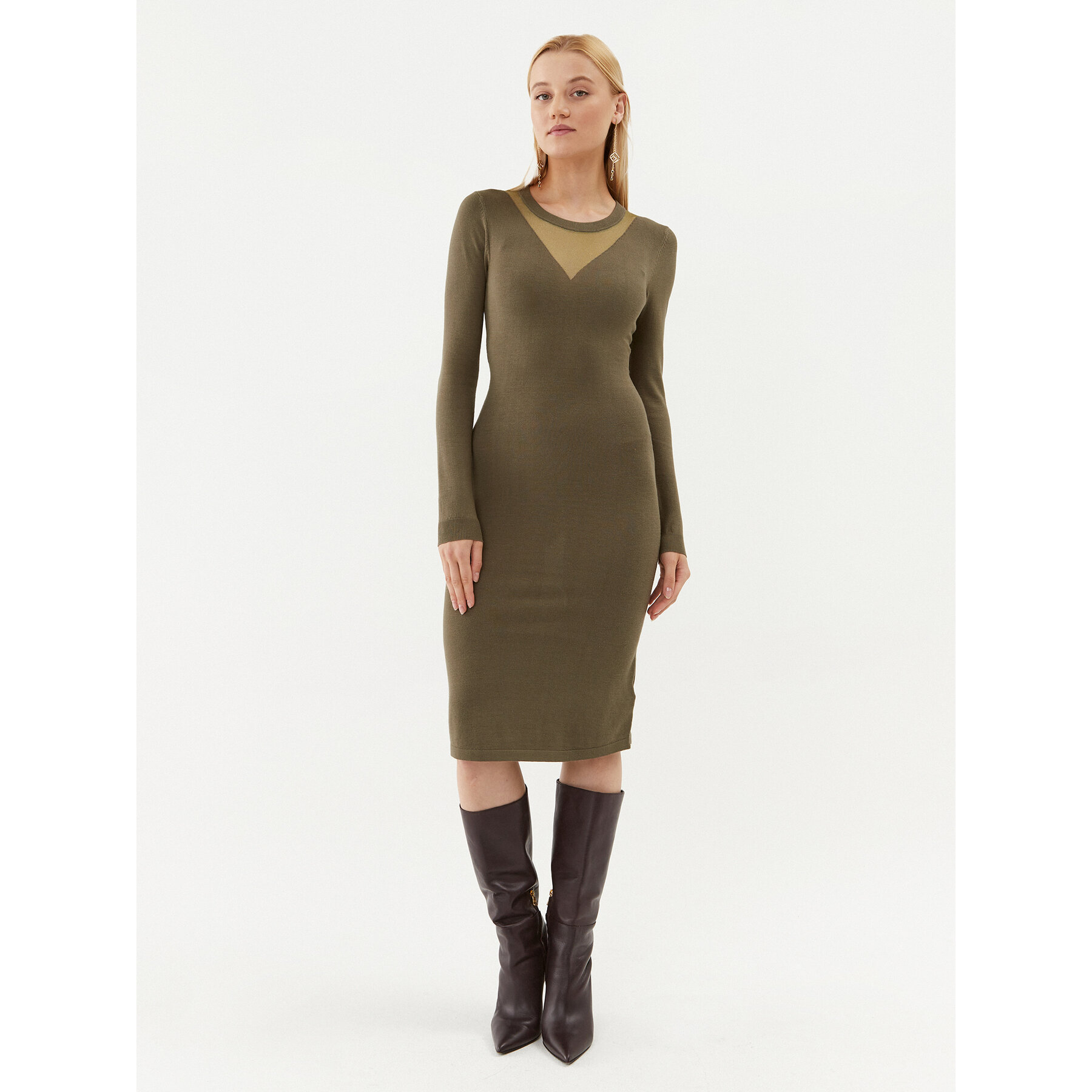 Fracomina Sukienka dzianinowa FJ23WD5002K51801 Khaki Slim Fit