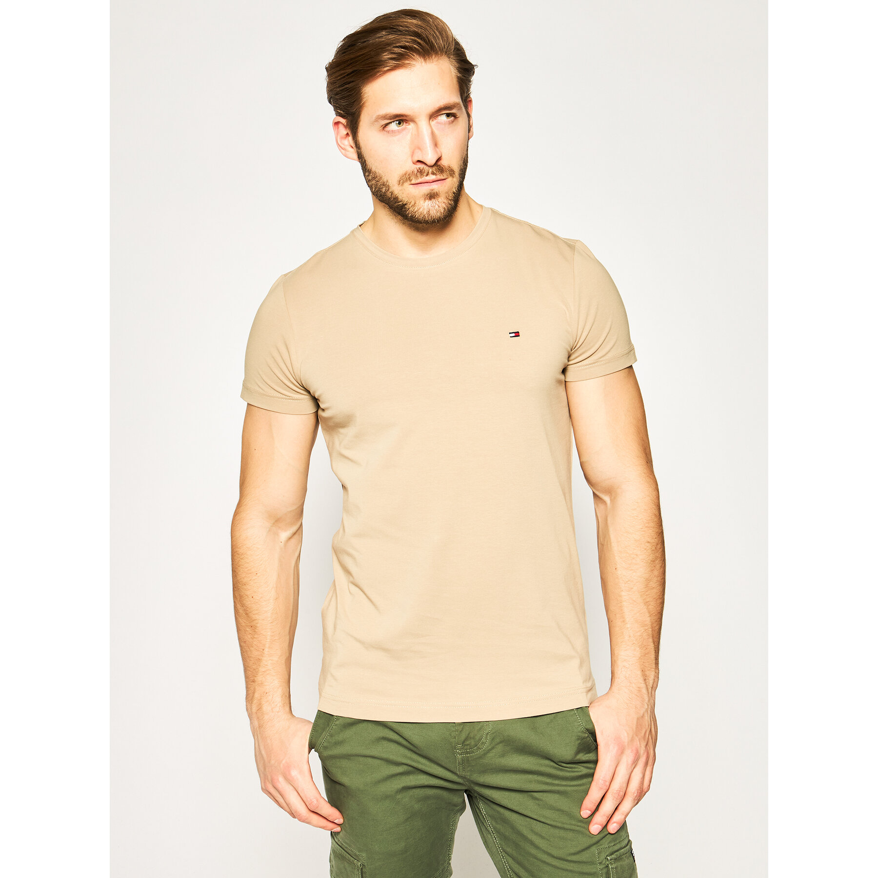 Tommy Hilfiger T-Shirt Strech MW0MW10800 Brązowy Slim Fit