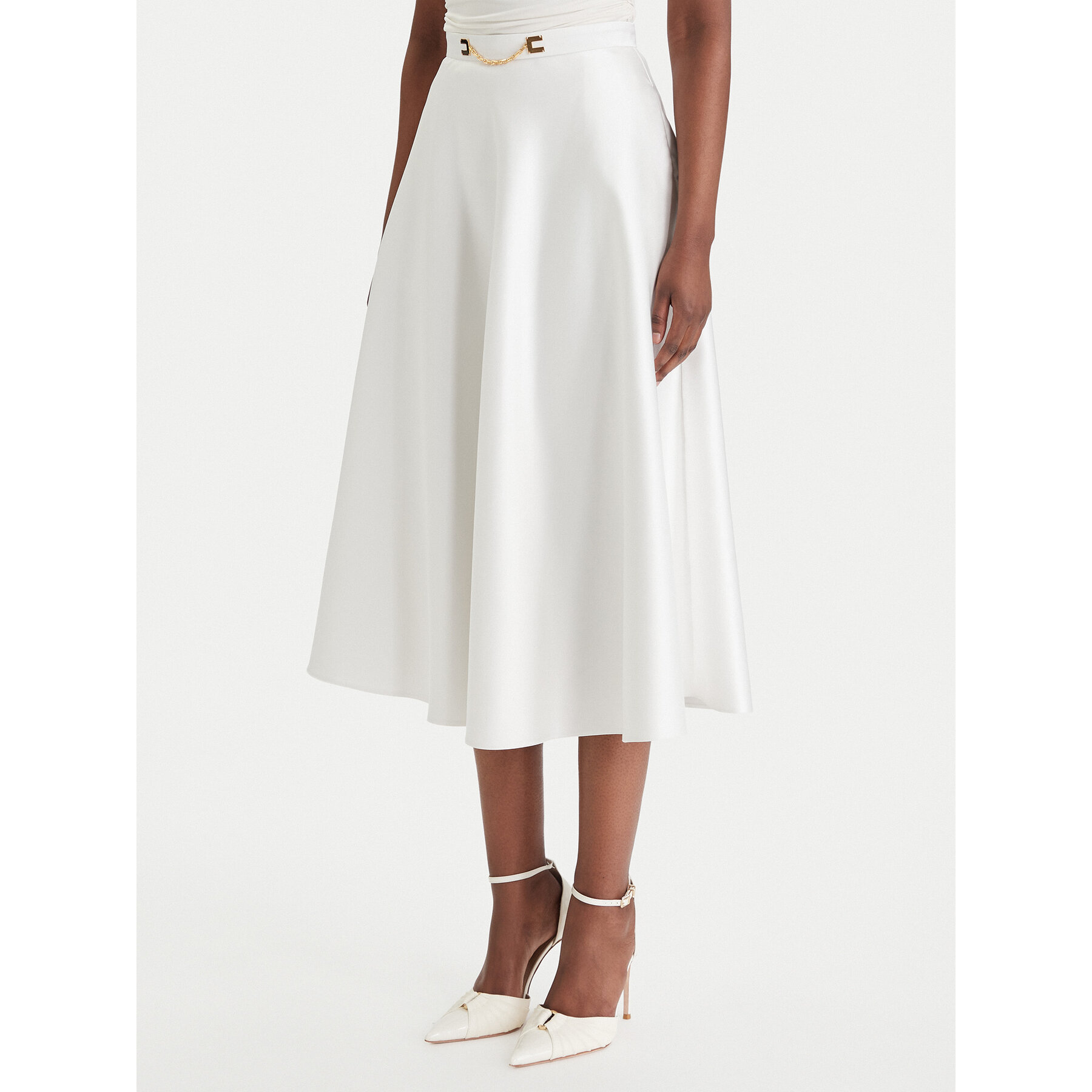 Elisabetta Franchi Spódnica midi GO-156-61E2-V320 Biały Regular Fit