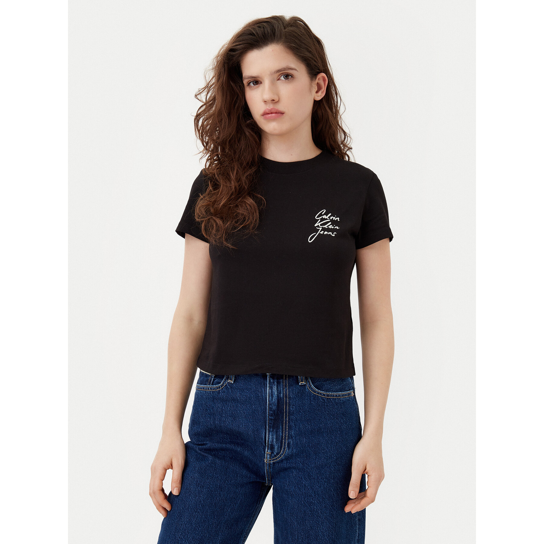 Calvin Klein Jeans T-Shirt Script Institutional J20J224984 Czarny Slim Fit
