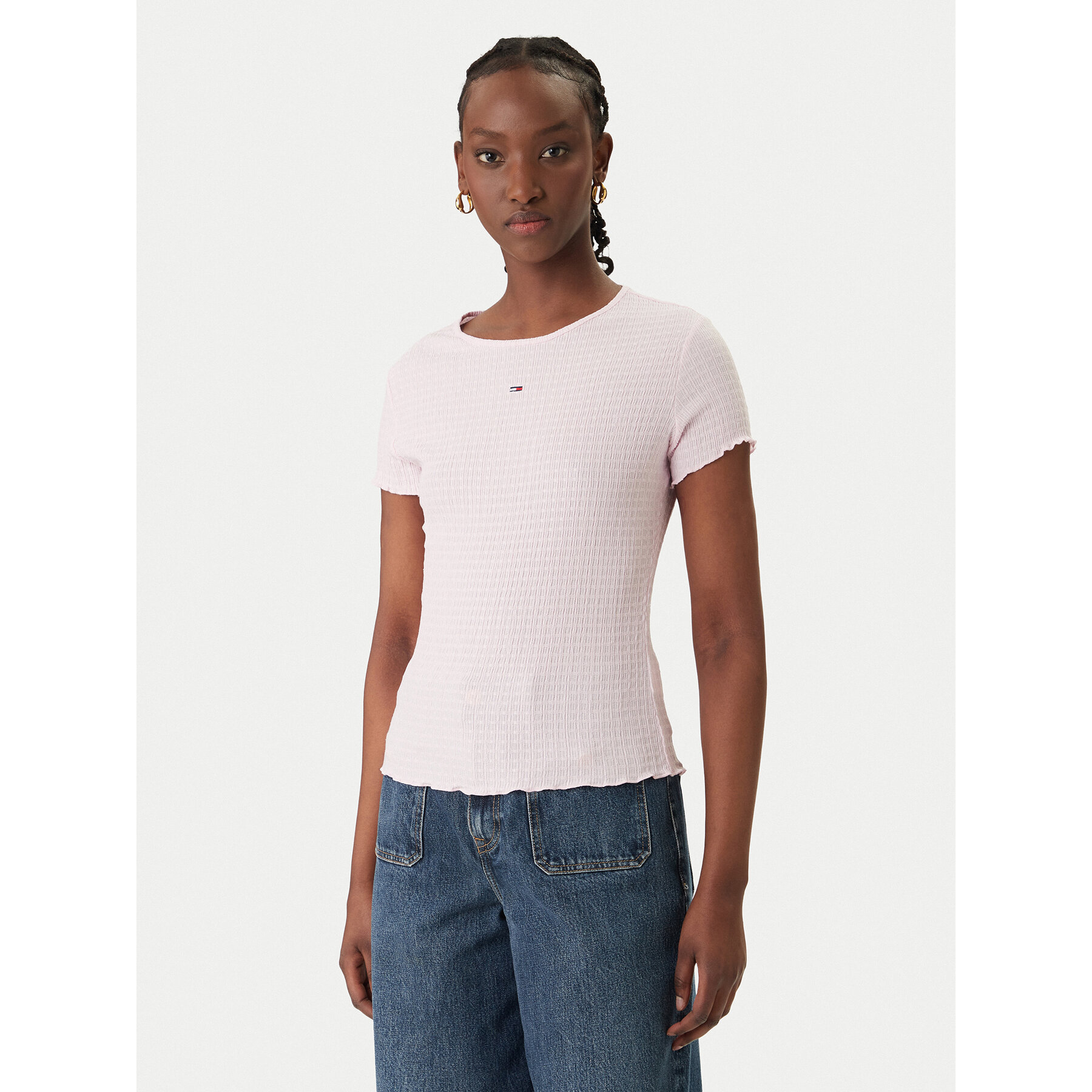 Tommy Jeans T-Shirt Smock Seersucker DW0DW22219 Różowy Slim Fit