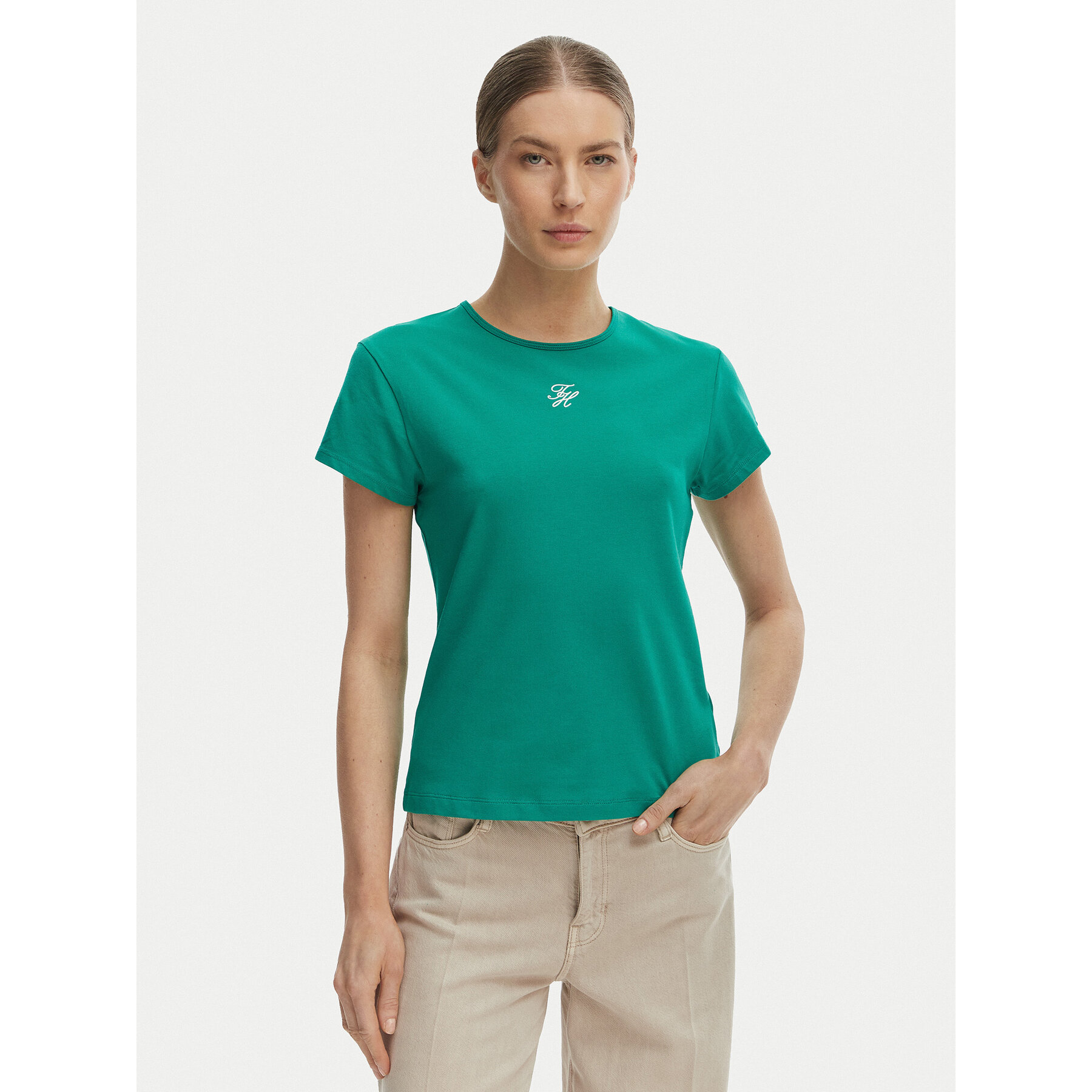 Tommy Hilfiger T-Shirt WW0WW48710 Zielony Slim Fit