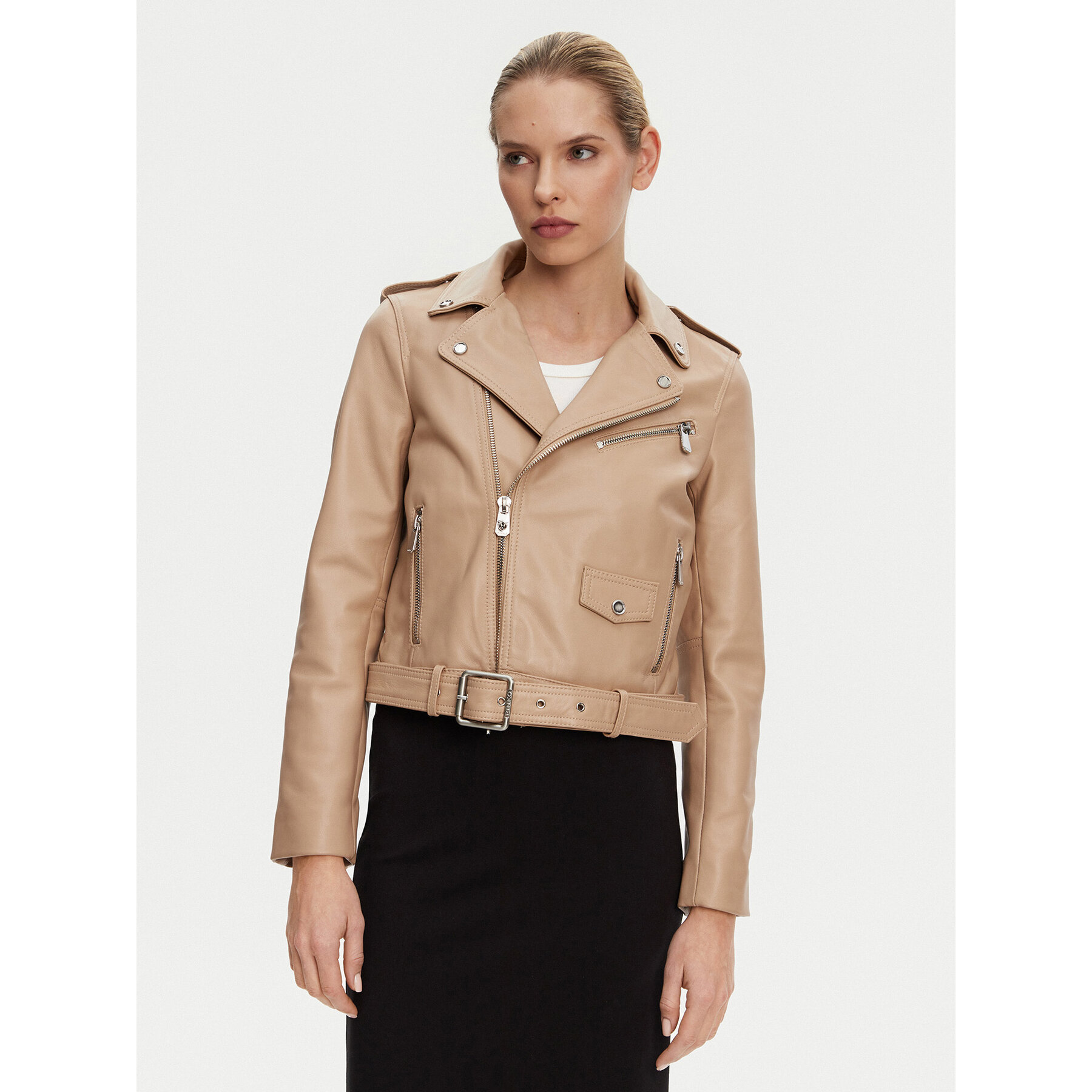PINKO Kurtka skórzana 103897 A21L Beżowy Regular Fit