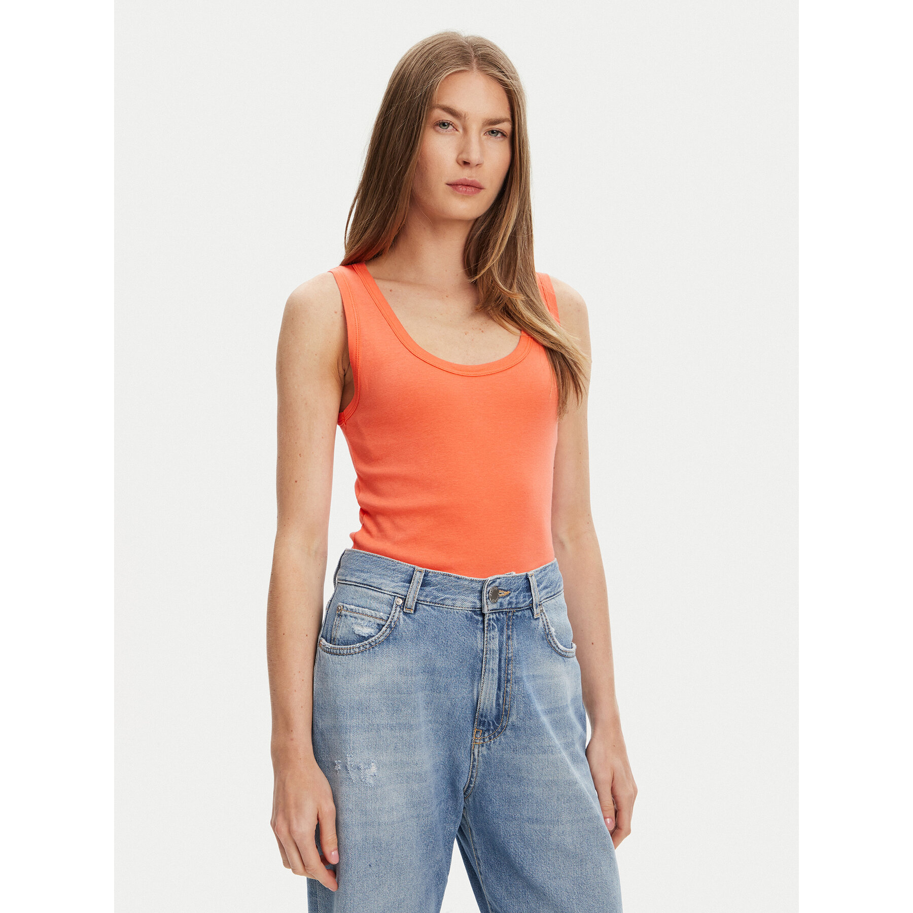 United Colors Of Benetton Top 3GA2DH010 Pomarańczowy Slim Fit
