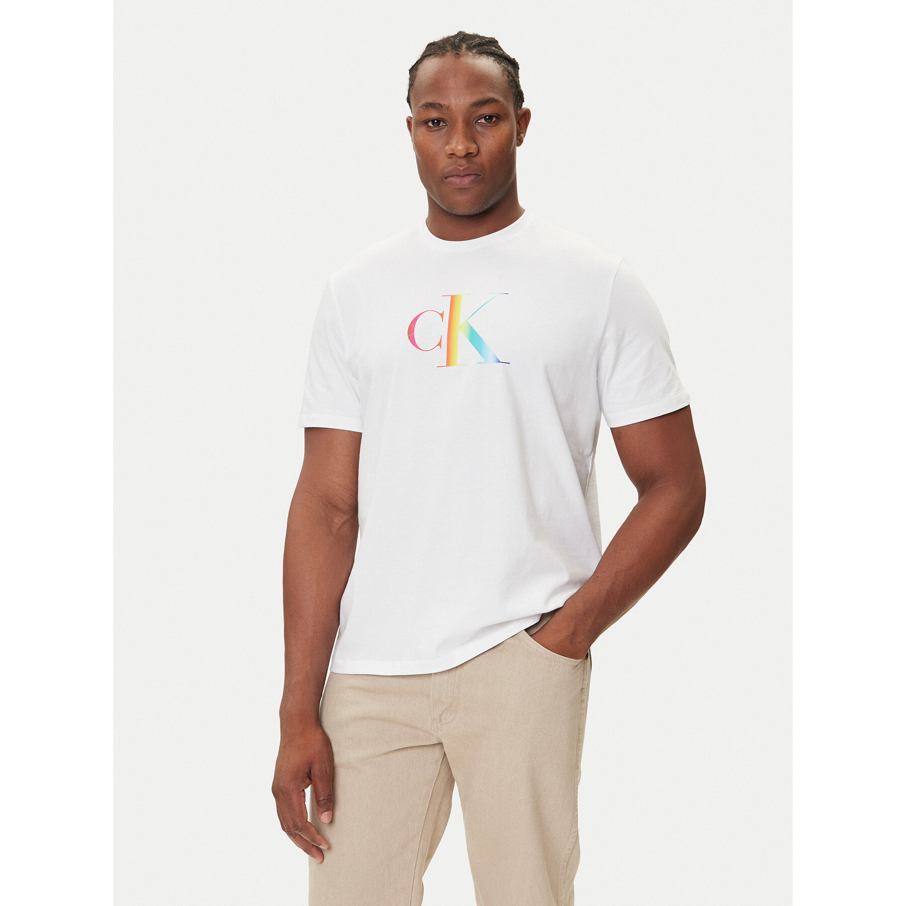 Calvin Klein Jeans T-Shirt Pride Graphic LV04RC800G Biały Regular Fit