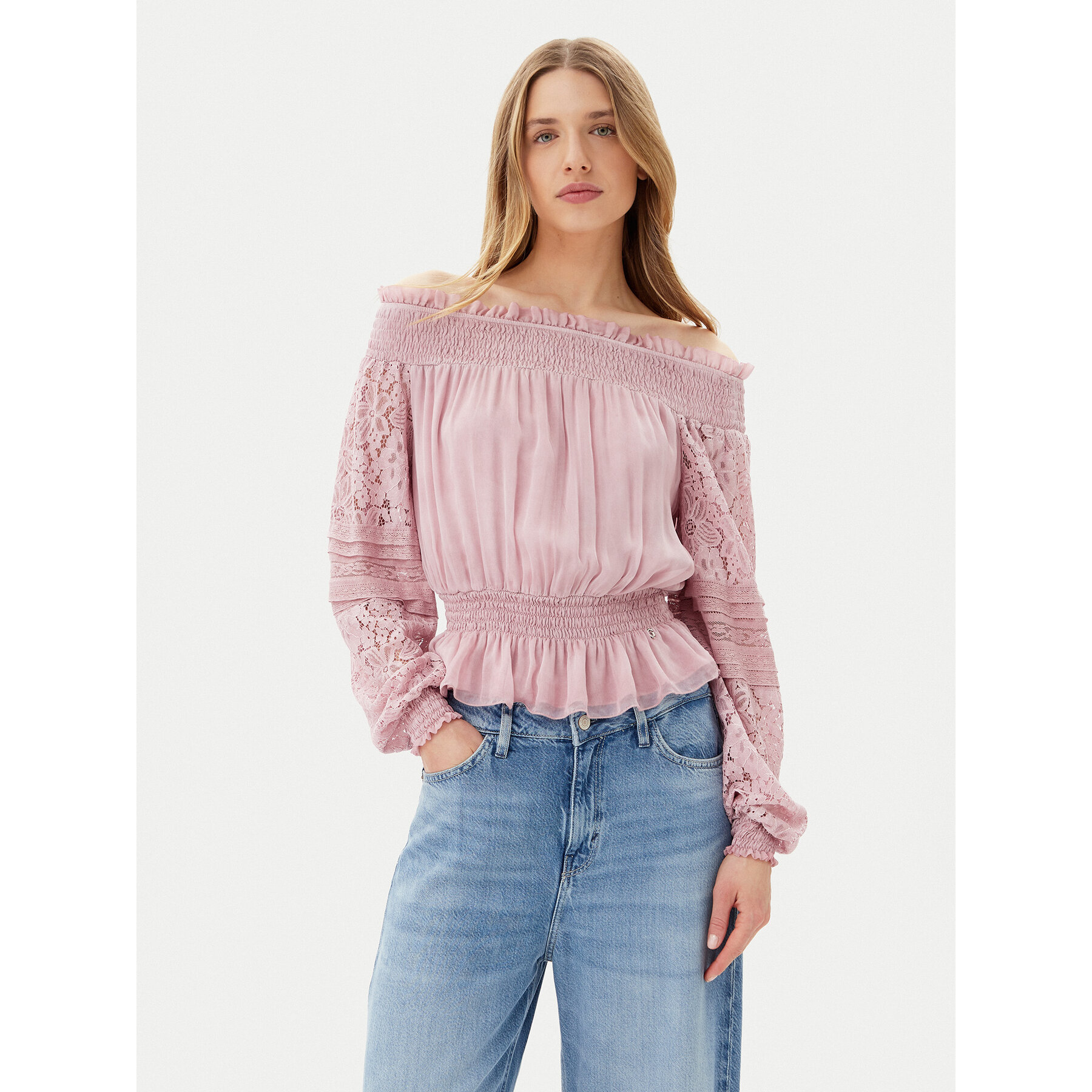 Guess Bluzka W5GH0S WE550 Różowy Regular Fit
