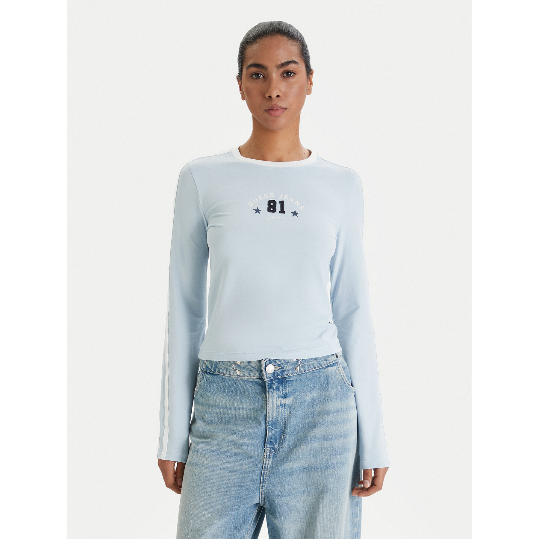 Guess Jeans Bluzka W6RI17 J1314 Błękitny Regular Fit