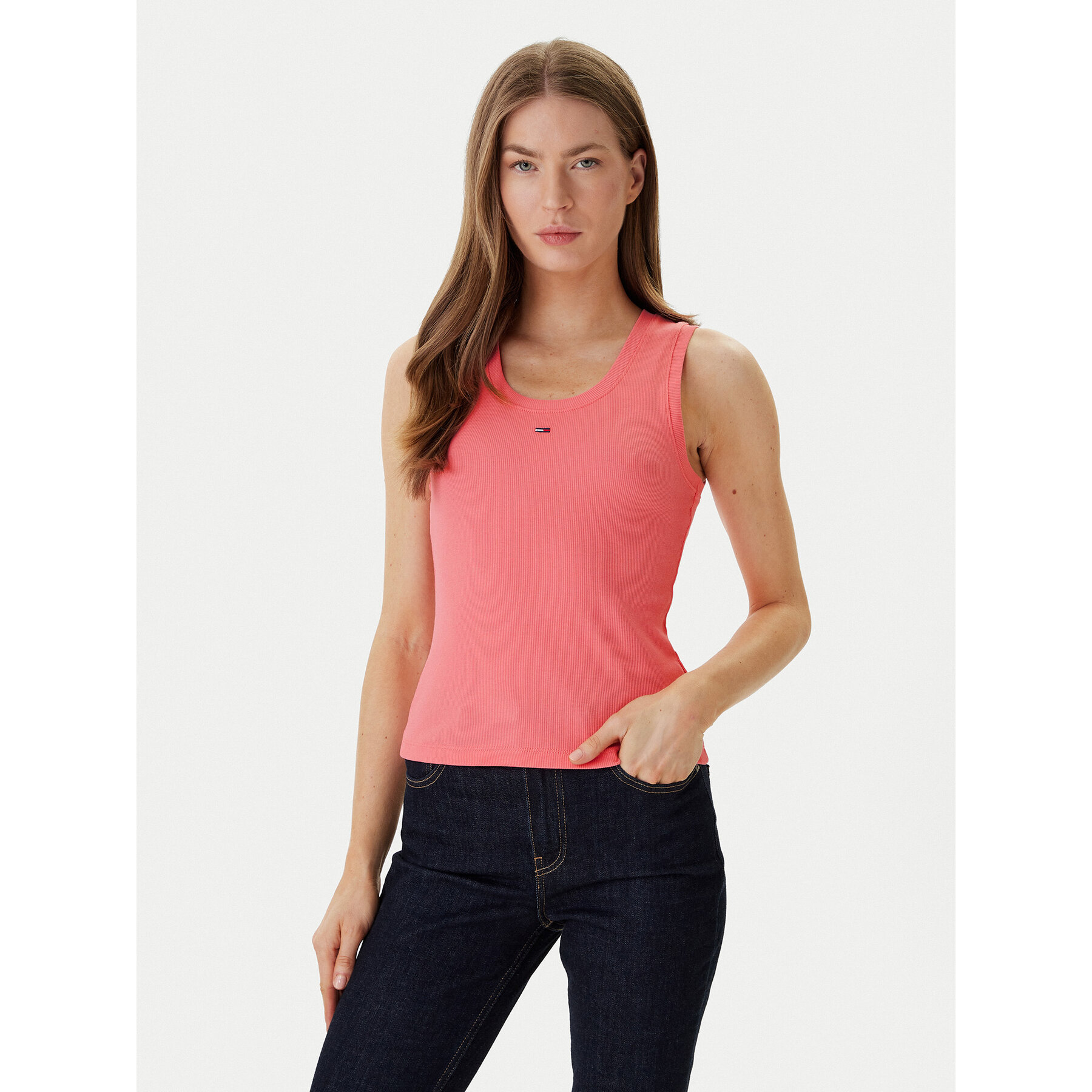Tommy Jeans Top Essential DW0DW20673 Różowy Slim Fit