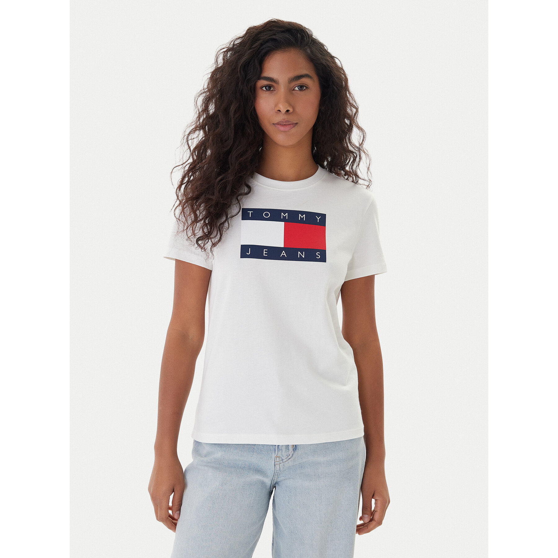 Tommy Jeans T-Shirt Flag DW0DW22562 Écru Regular Fit