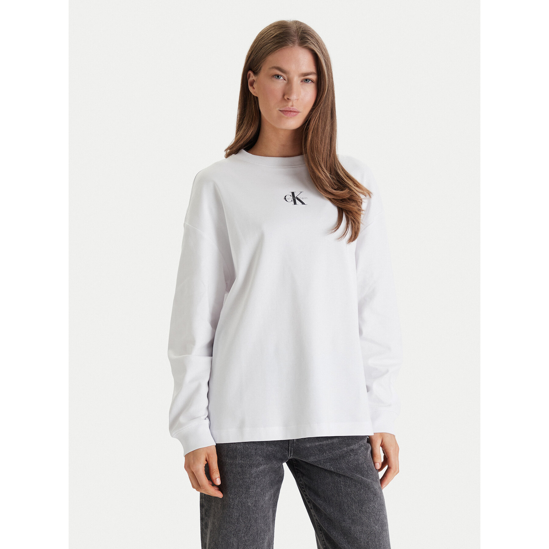 Calvin Klein Jeans Bluza Monologo LV047E211G Biały Oversize