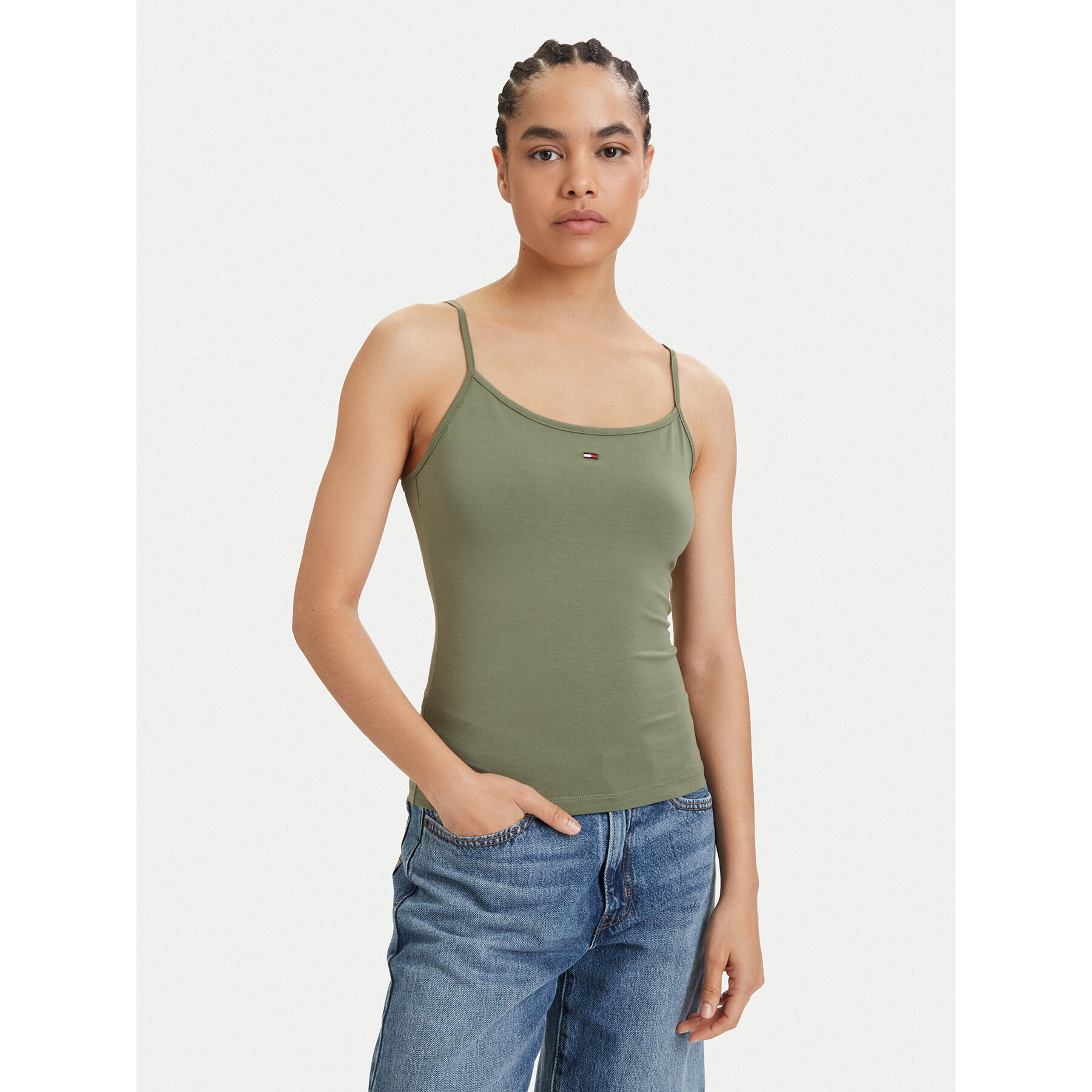 Tommy Jeans Top Essential DW0DW20675 Zielony Slim Fit