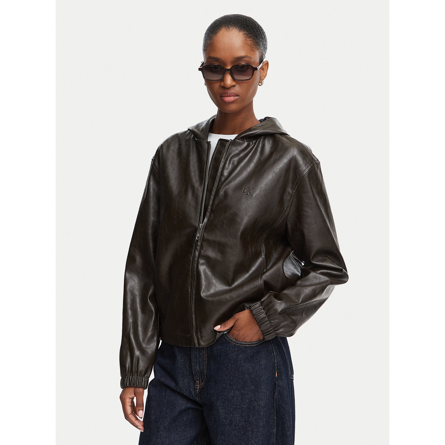 Calvin Klein Jeans Kurtka z imitacji skóry LV047G516G Brązowy Regular Fit