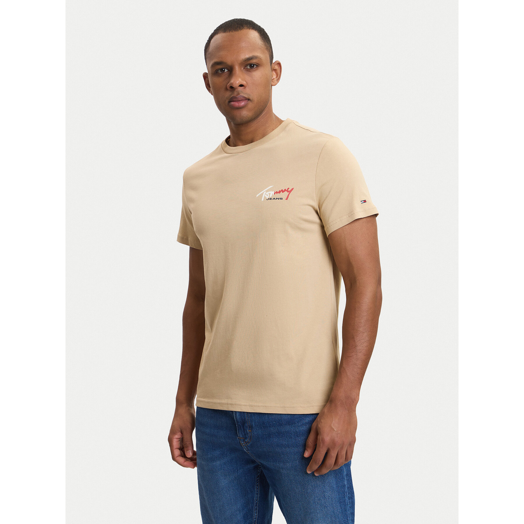 Tommy Jeans T-Shirt DM0DM22538 Beżowy Slim Fit