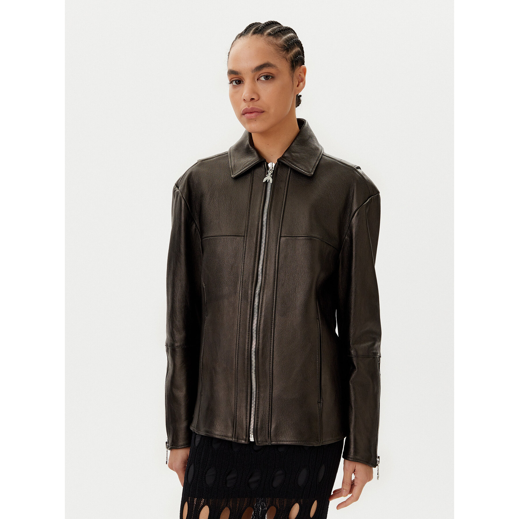 Patrizia Pepe Kurtka skórzana 8O0160 L143 K103 Czarny Regular Fit