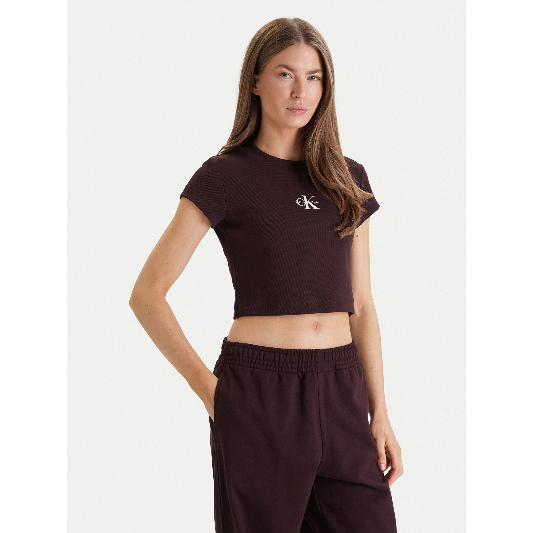 Calvin Klein Jeans T-Shirt LV047AB802 Brązowy Slim Fit
