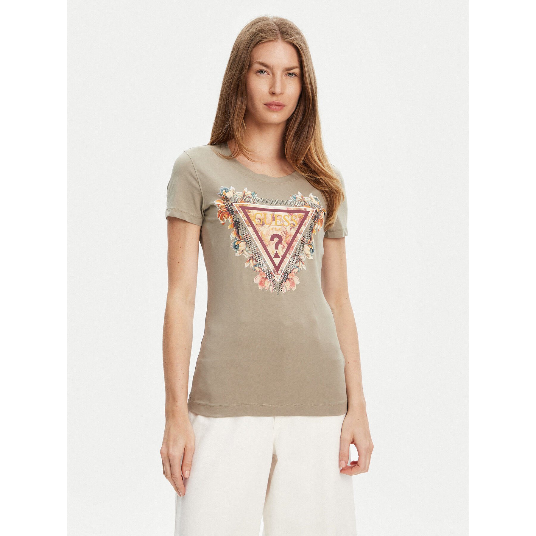 Guess T-Shirt W5YI08 J1314 Zielony Regular Fit