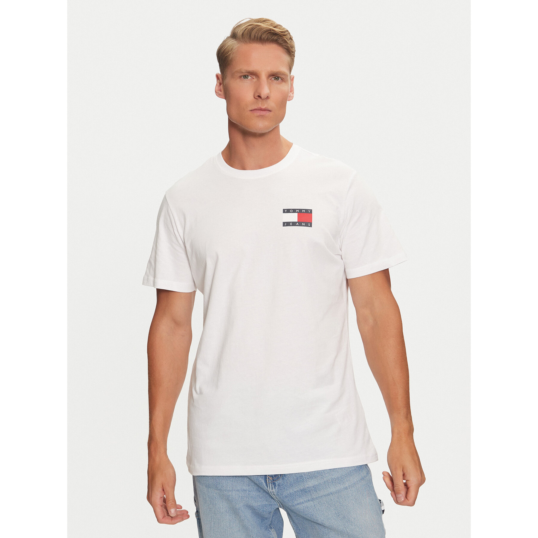 Tommy Jeans T-Shirt Essential Flag DM0DM20740 Biały Slim Fit