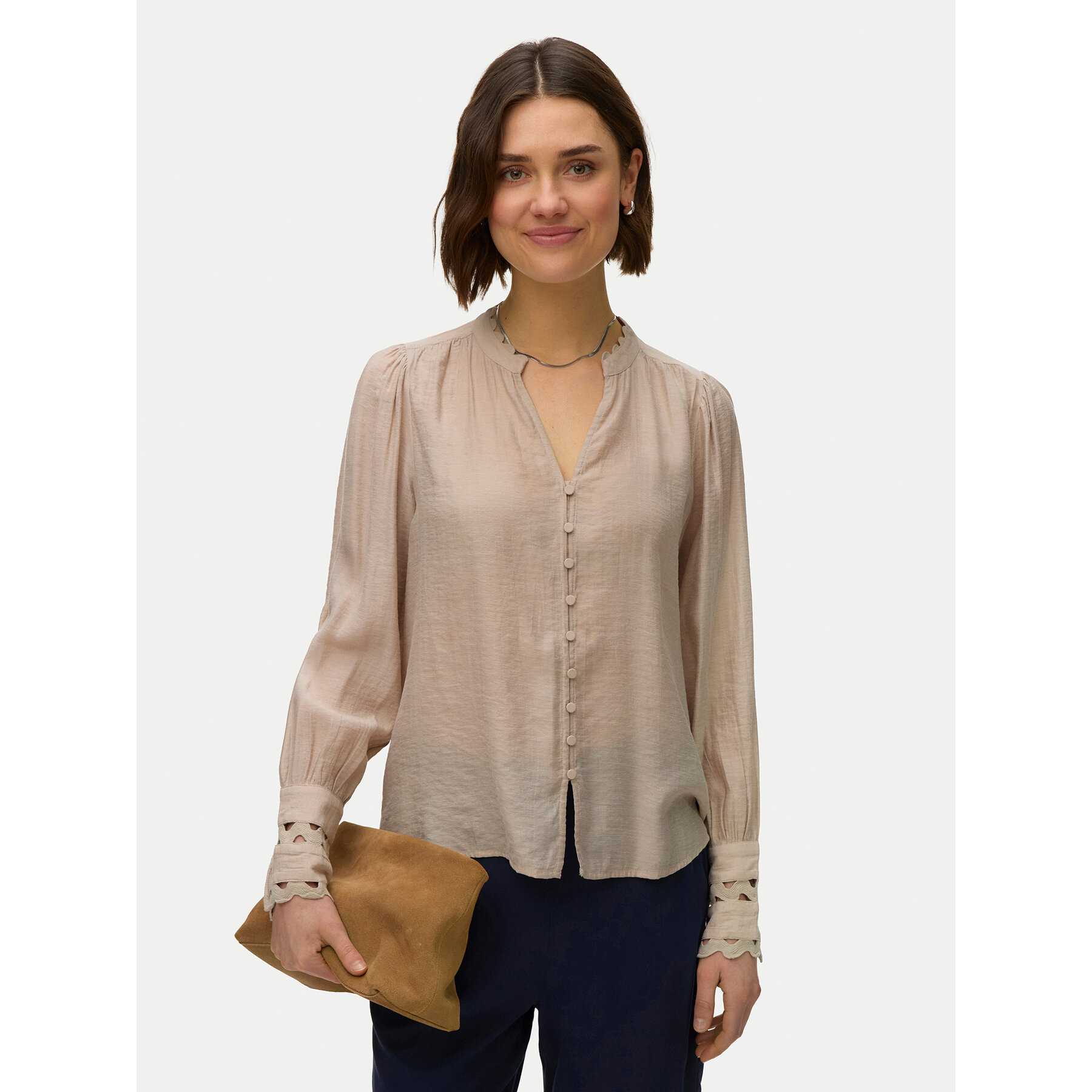 Vero Moda Koszula Irina 10338396 Beżowy Regular Fit