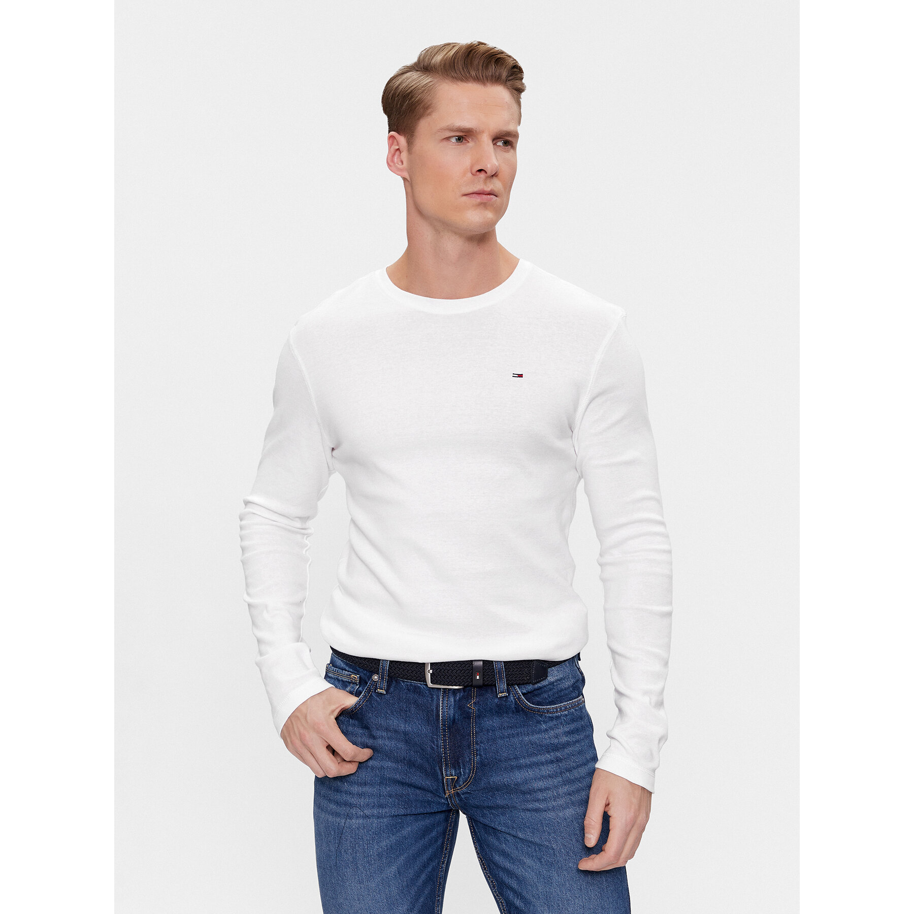 Tommy Jeans Longsleeve DM0DM04409 Biały Slim Fit