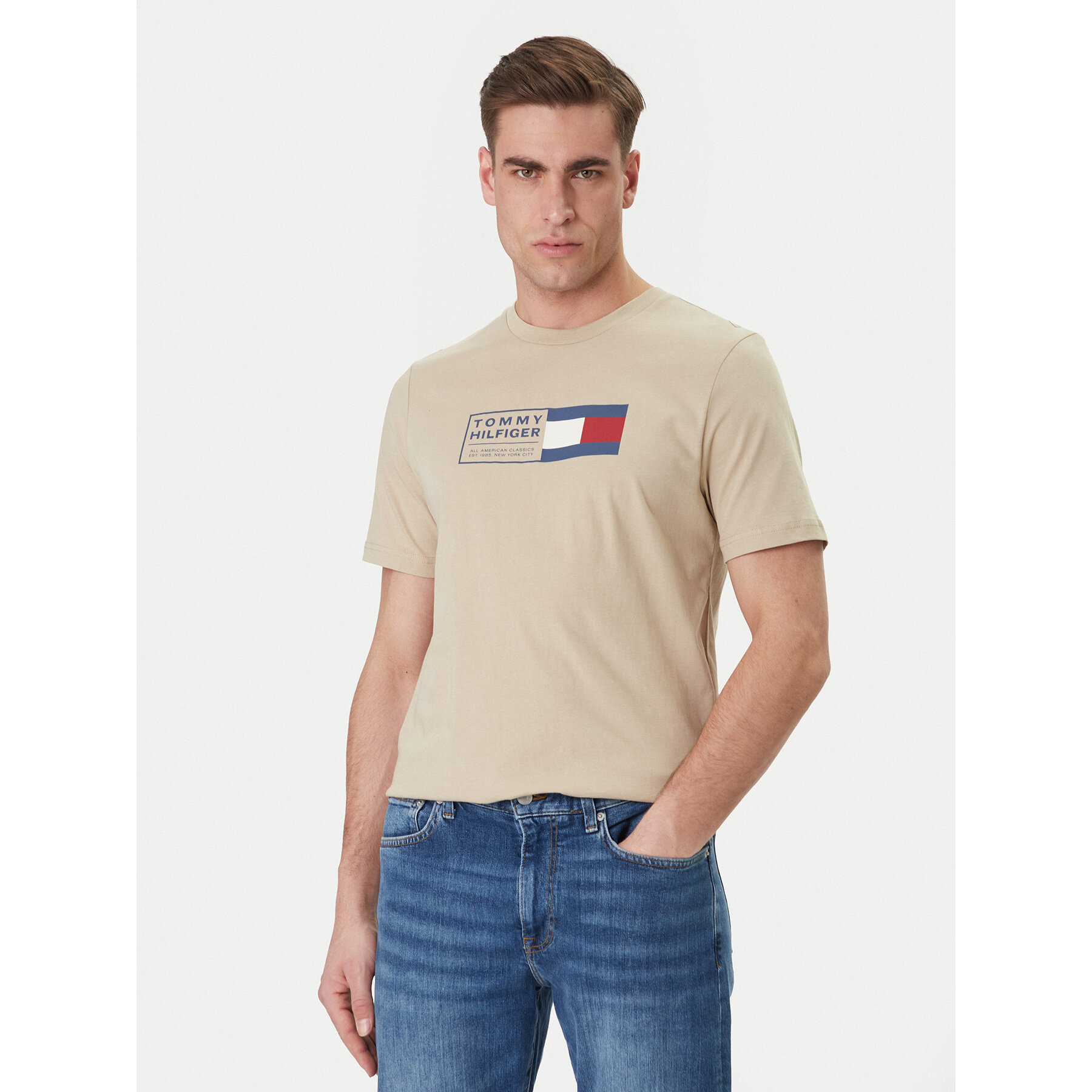 Tommy Hilfiger T-Shirt Brand Love Box MW0MW42366 Beżowy Regular Fit