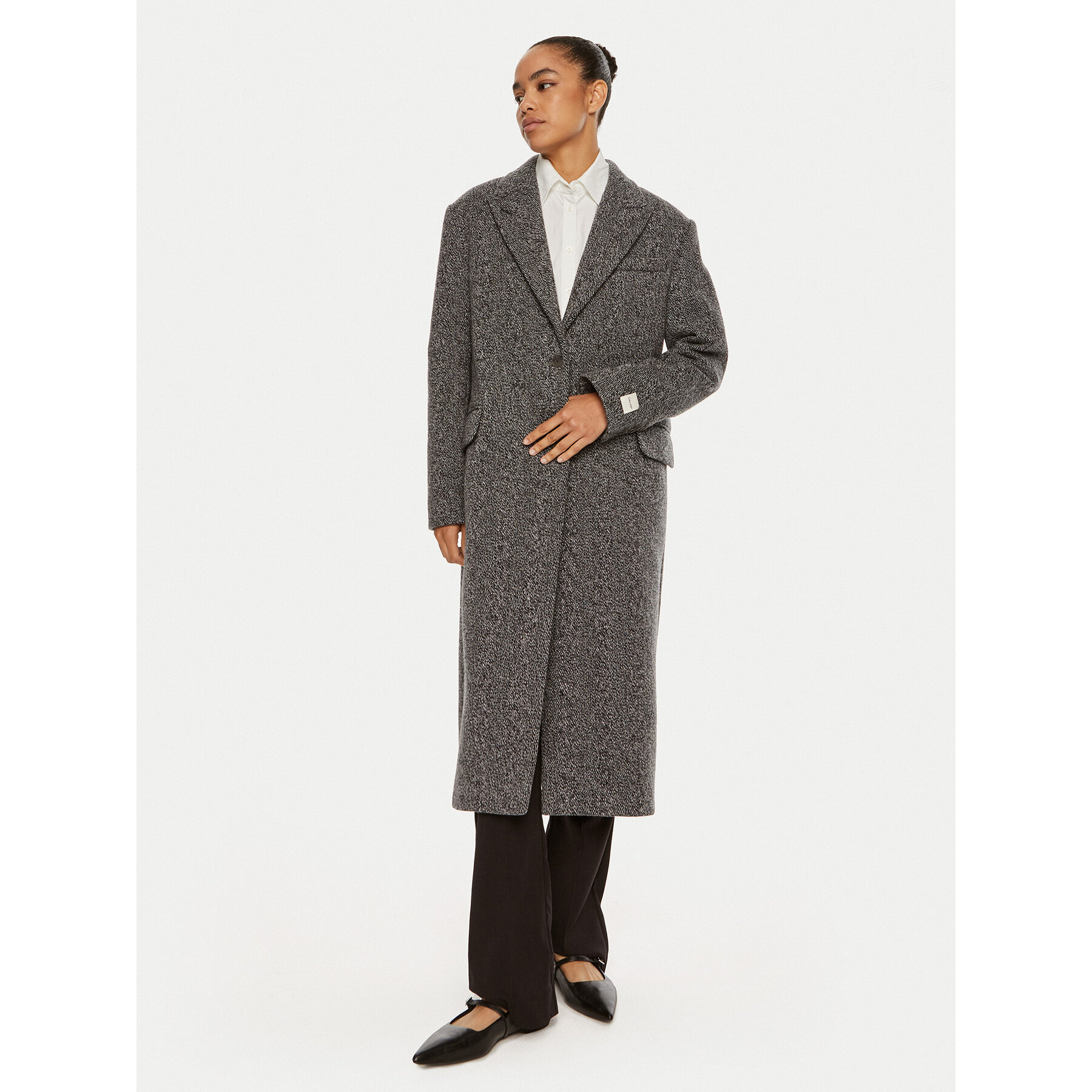 Calvin Klein Płaszcz wełniany Herringbone Single K20K207710 Szary Regular Fit