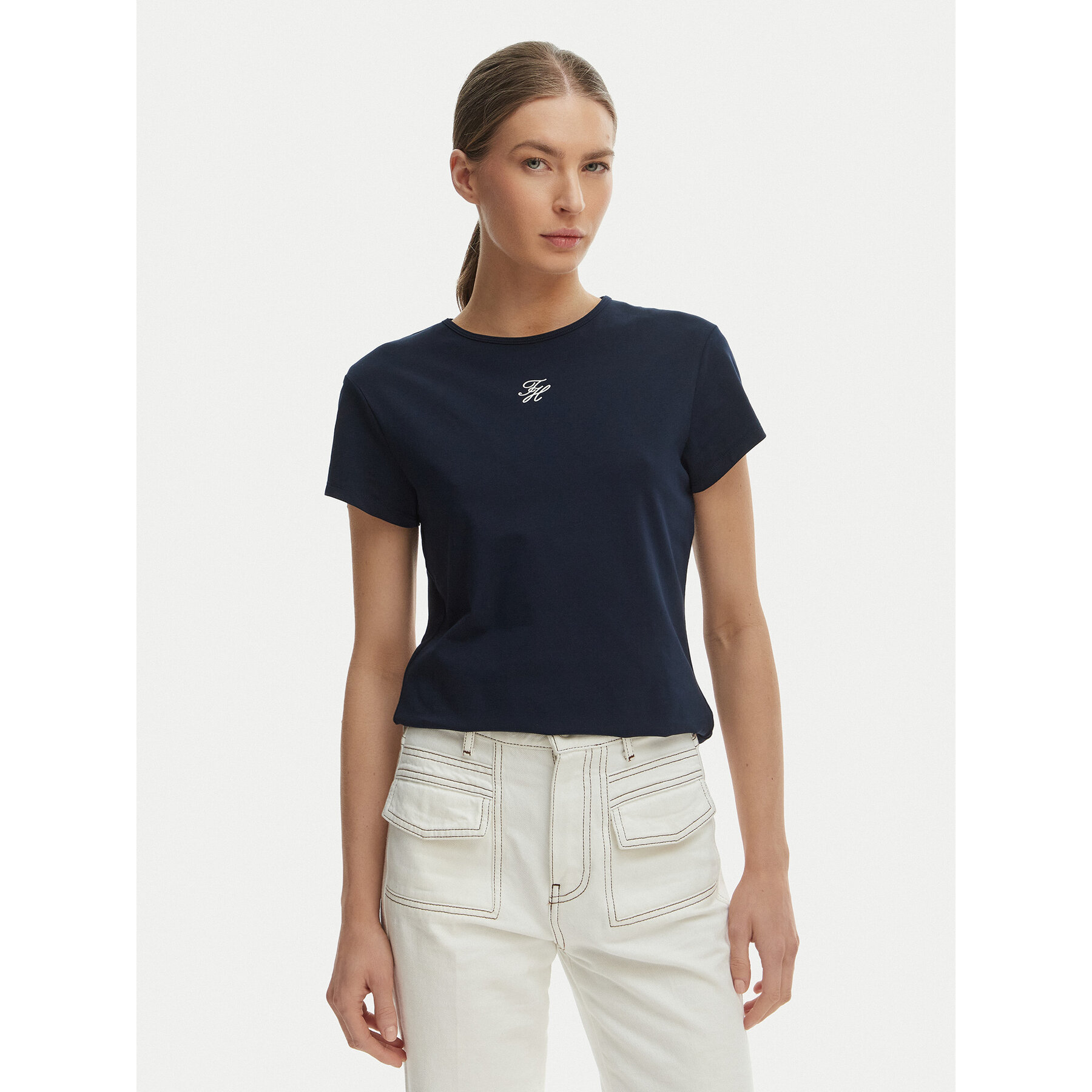 Tommy Hilfiger T-Shirt WW0WW48710 Granatowy Slim Fit