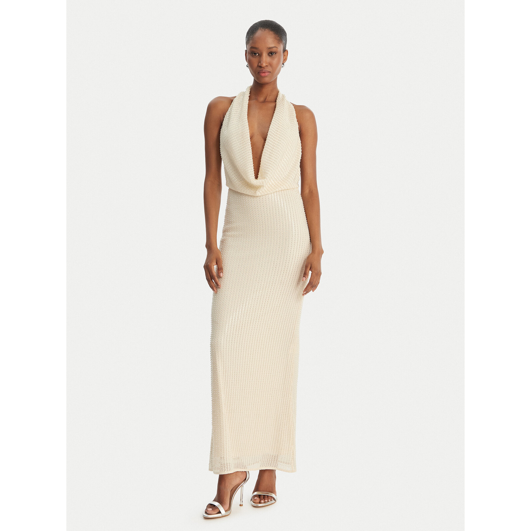 Bardot Sukienka wieczorowa Nola 59814DB2 Beżowy Slim Fit