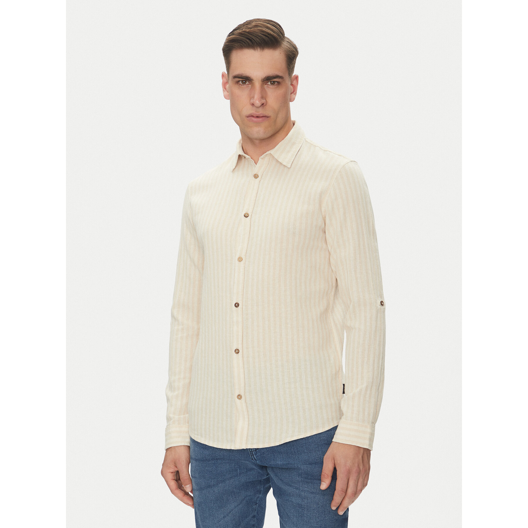 INDICODE Koszula Dikson 20-511 Beżowy Regular Fit