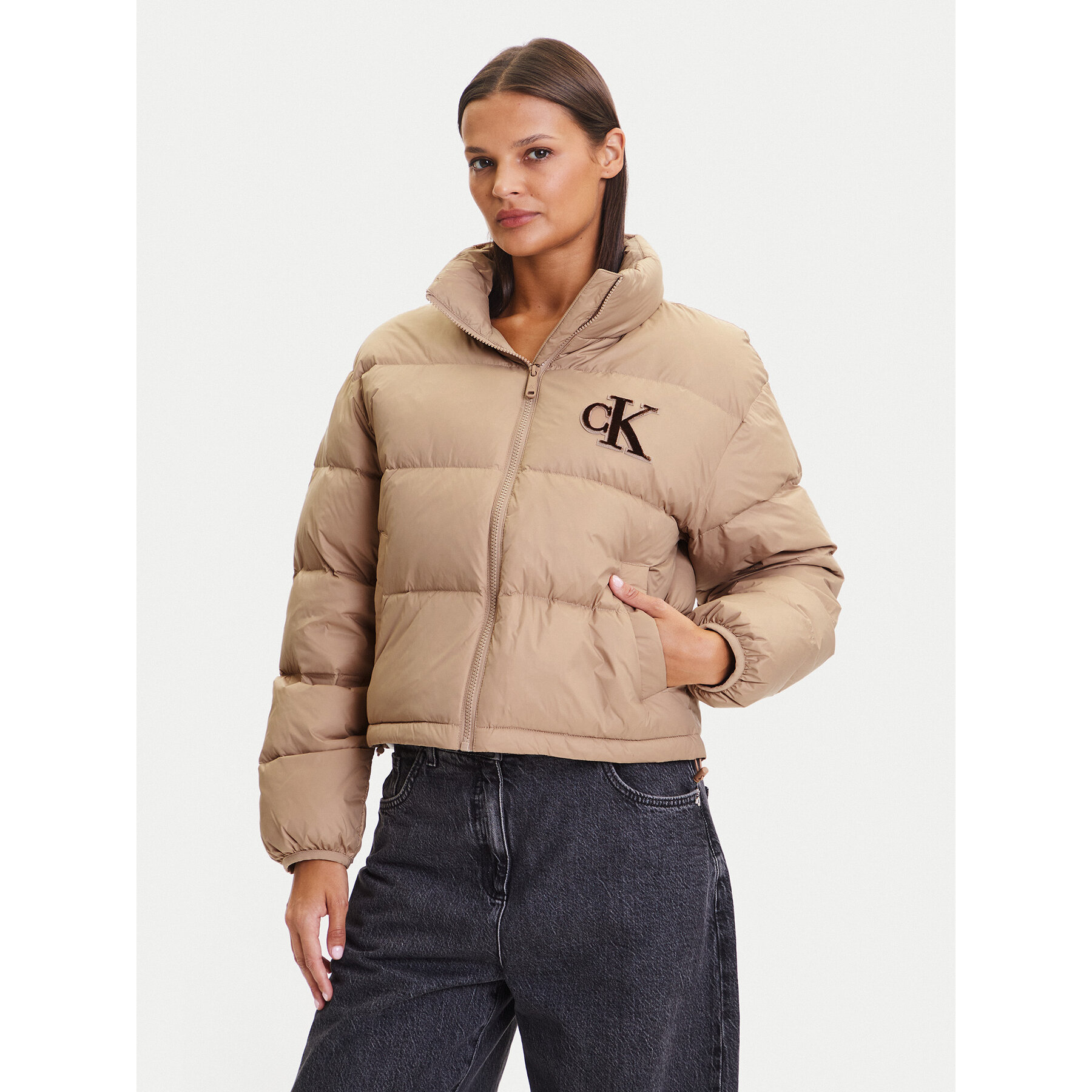 Calvin Klein Jeans Kurtka puchowa Graphic Logo LV047D503G Beżowy Regular Fit