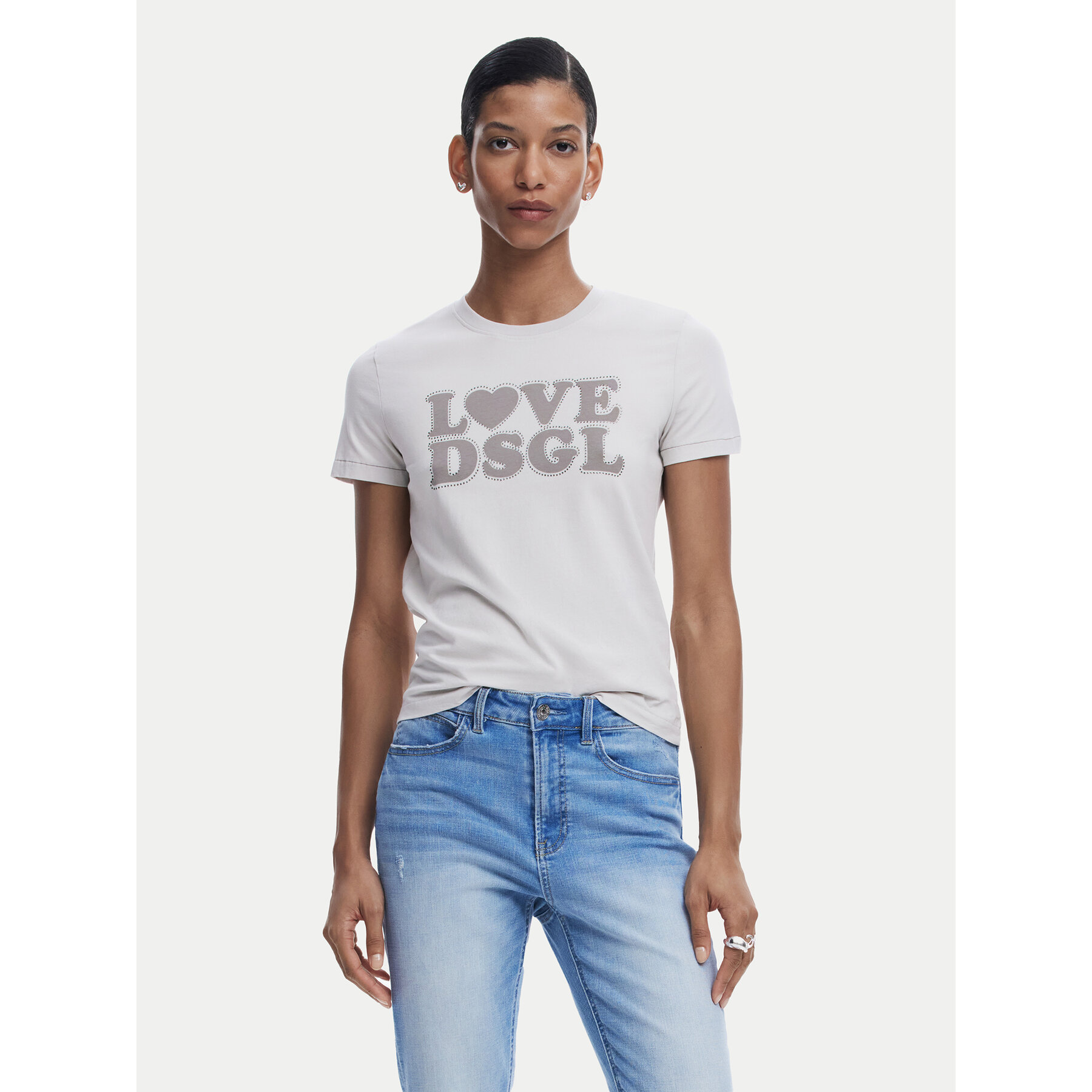 Desigual T-Shirt Love Dsgl 25SWTK10 Szary Regular Fit