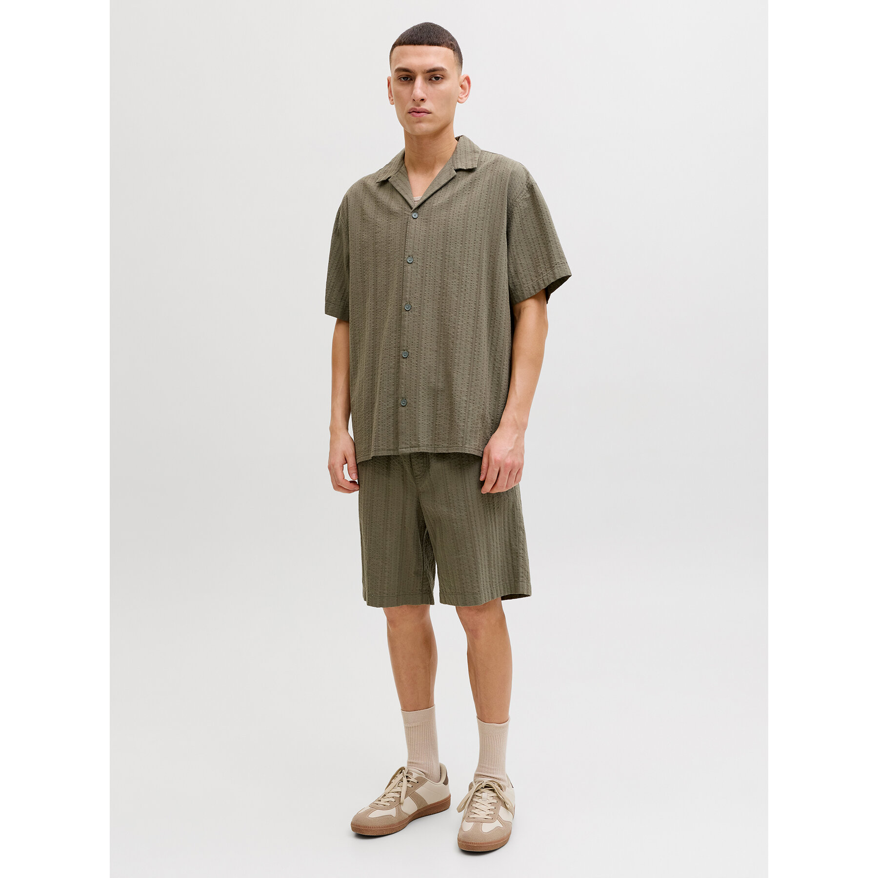 Jack & Jones Komplet koszula i szorty materiałowe Tyson 12297649 Zielony Relaxed Fit