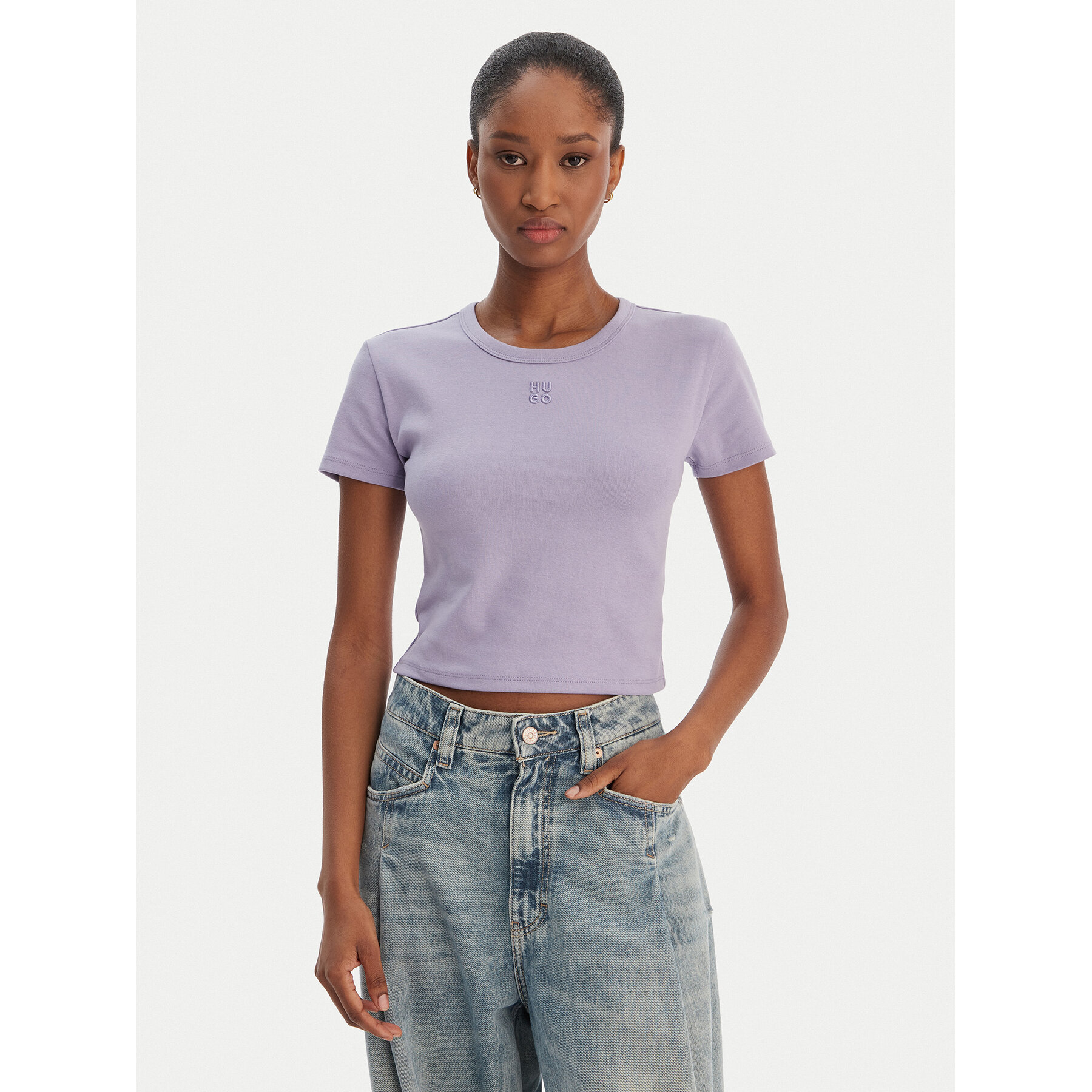 HUGO T-Shirt Delanor 50512000 Fioletowy Slim Fit