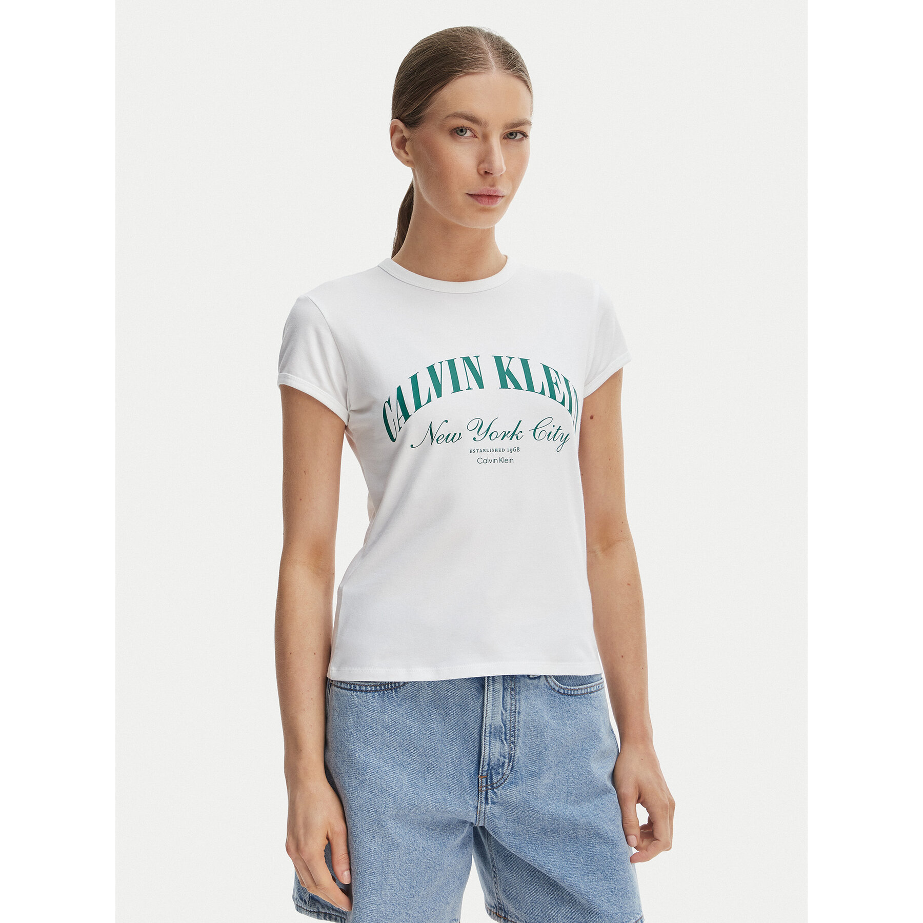 Calvin Klein Jeans T-Shirt Graphic Logo LV047F815G Biały Slim Fit