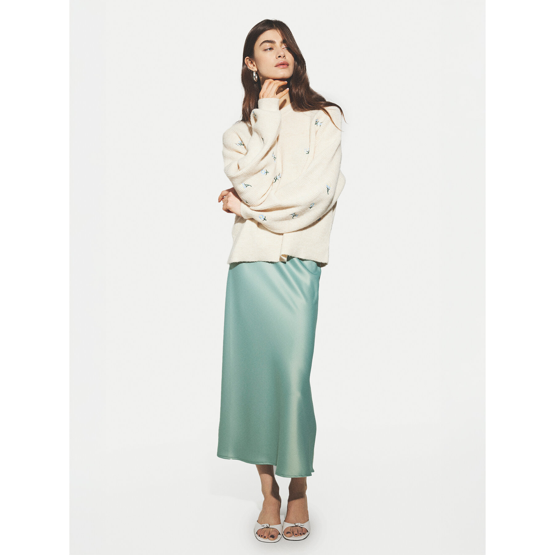 YAS Spódnica trapezowa Pella 26030737 Zielony Regular Fit