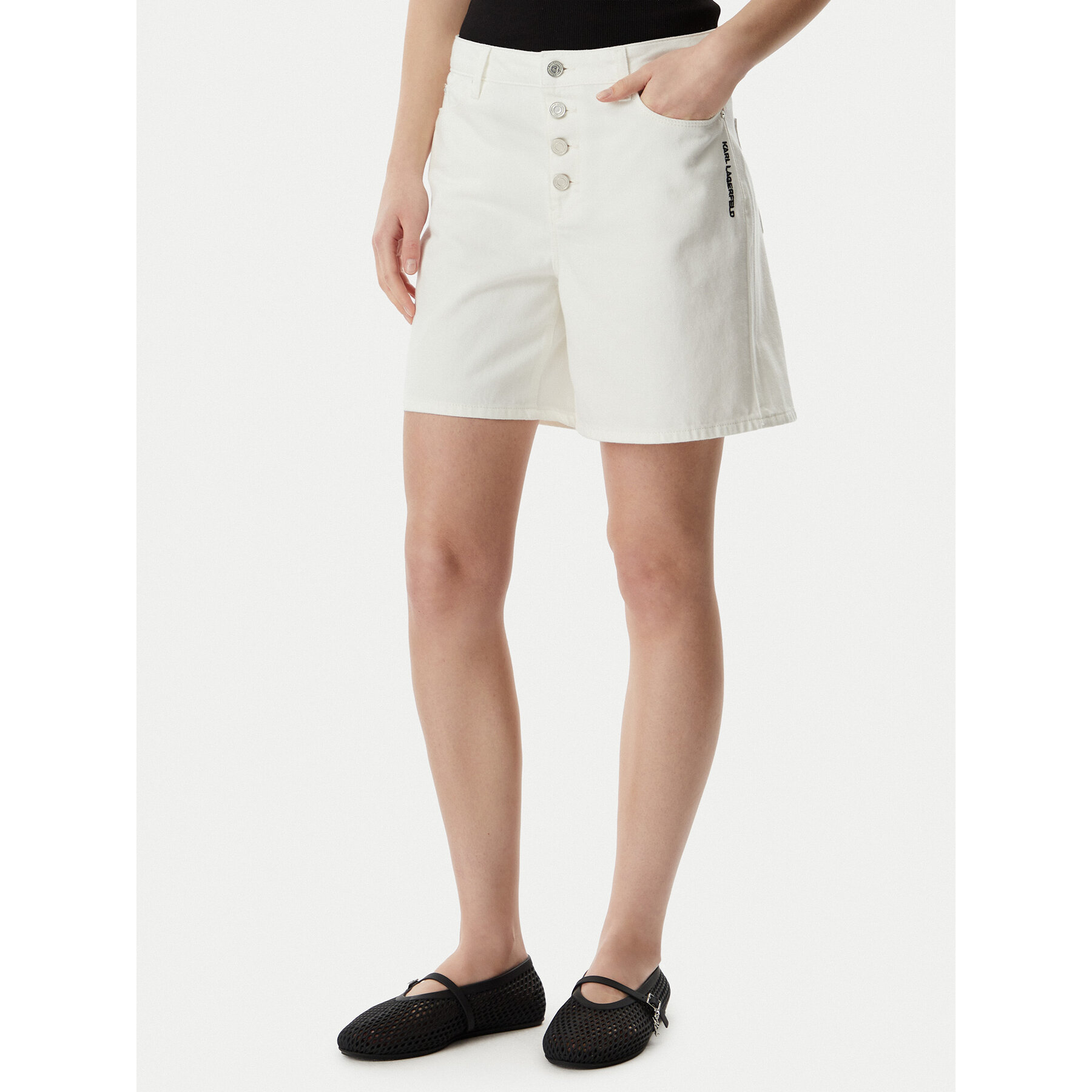 KARL LAGERFELD Szorty jeansowe B2W10048 Kremowy Loose Fit