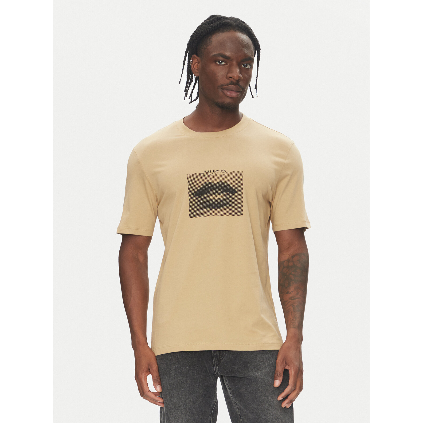HUGO T-Shirt Deterni 50544496 Beżowy Regular Fit