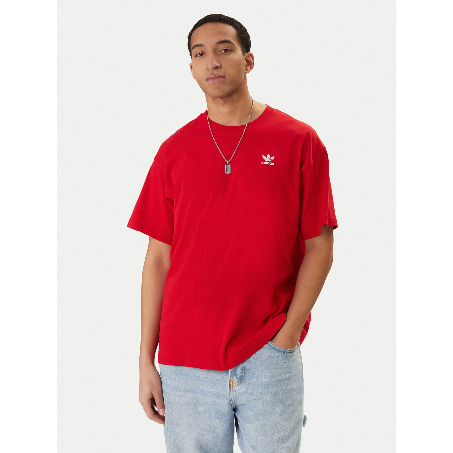 adidas T-Shirt Trefoil Essentials KC8984 Czerwony Oversize