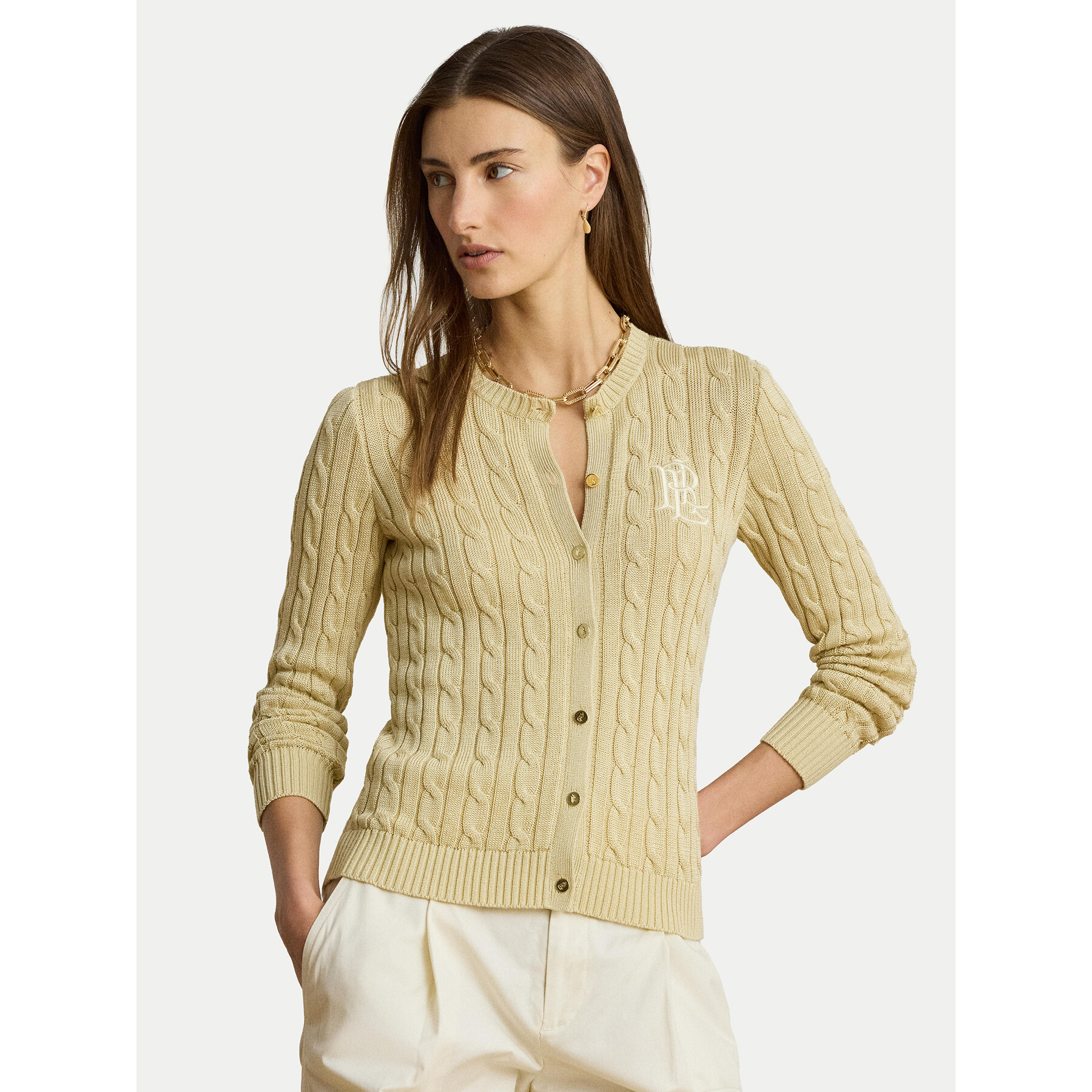 LAUREN RALPH LAUREN Kardigan Cable 200P14040501 Beżowy Regular Fit