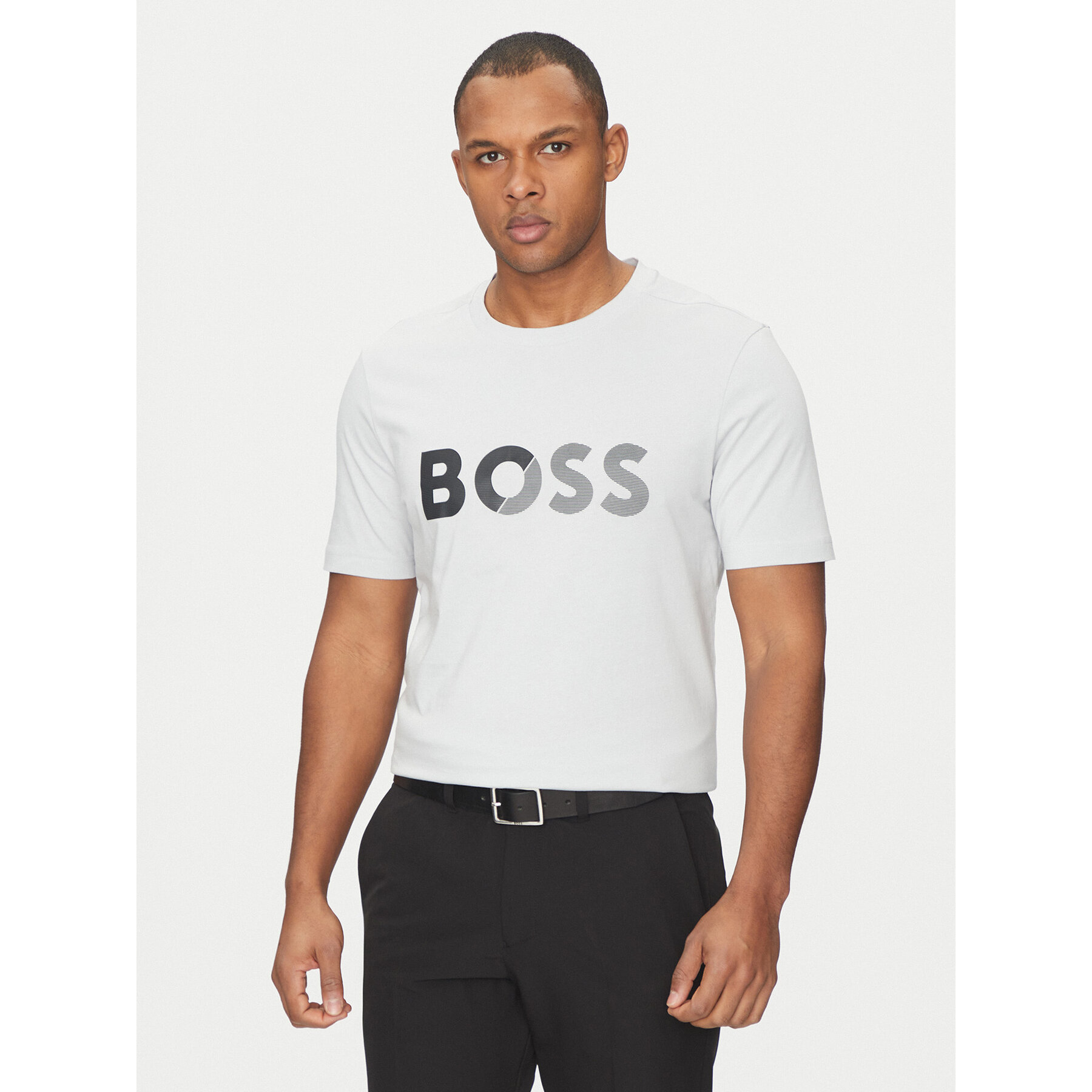 BOSS T-Shirt Tape Logo 50530990 Szary Regular Fit