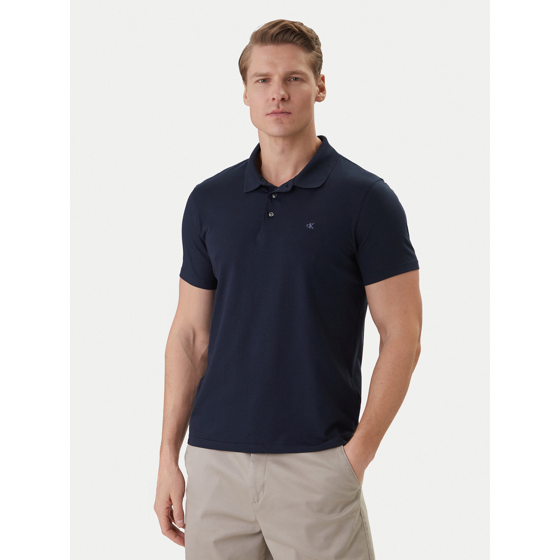 Calvin Klein Polo LV04LF200G Granatowy Slim Fit
