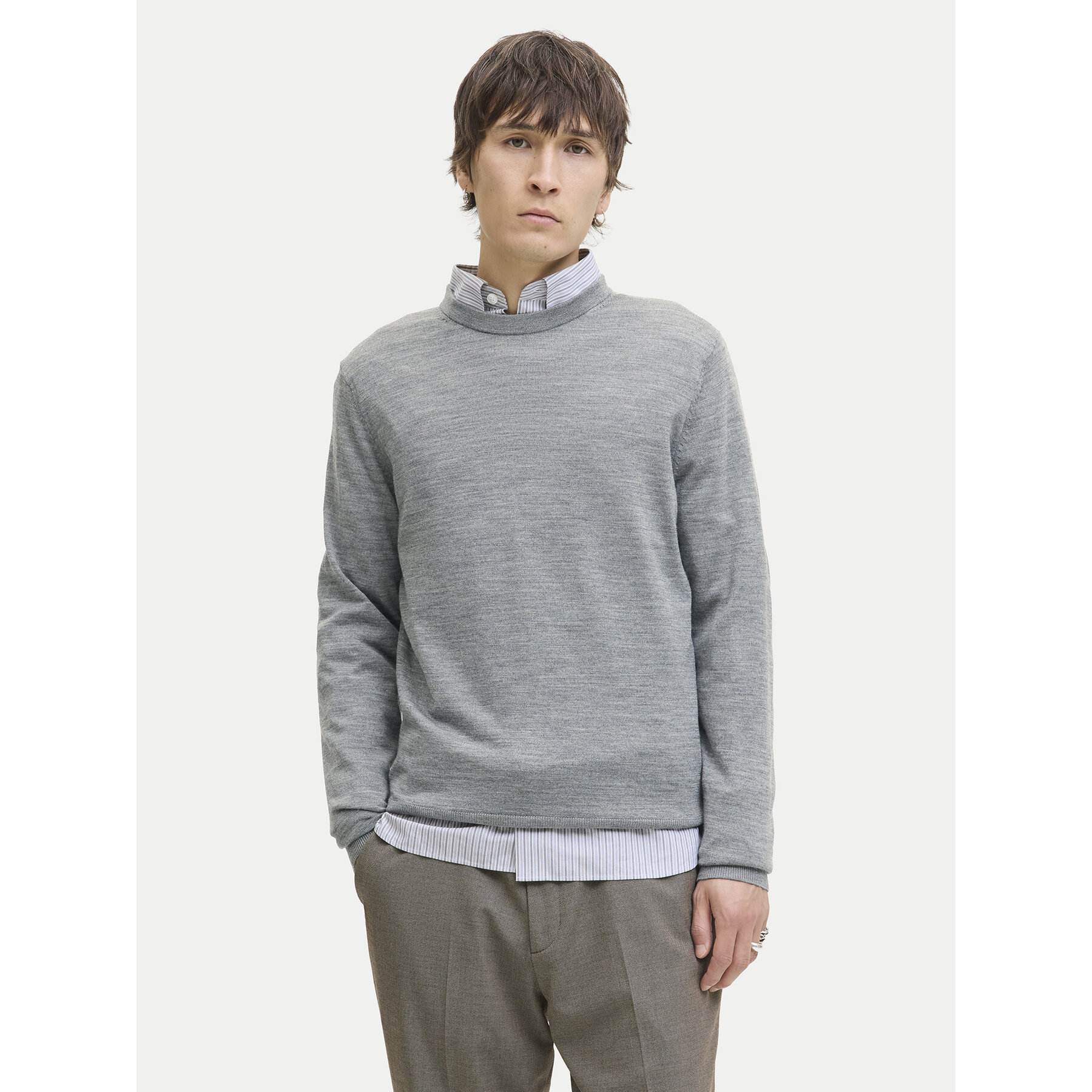 Jack & Jones Sweter Merino 12216817 Szary Regular Fit